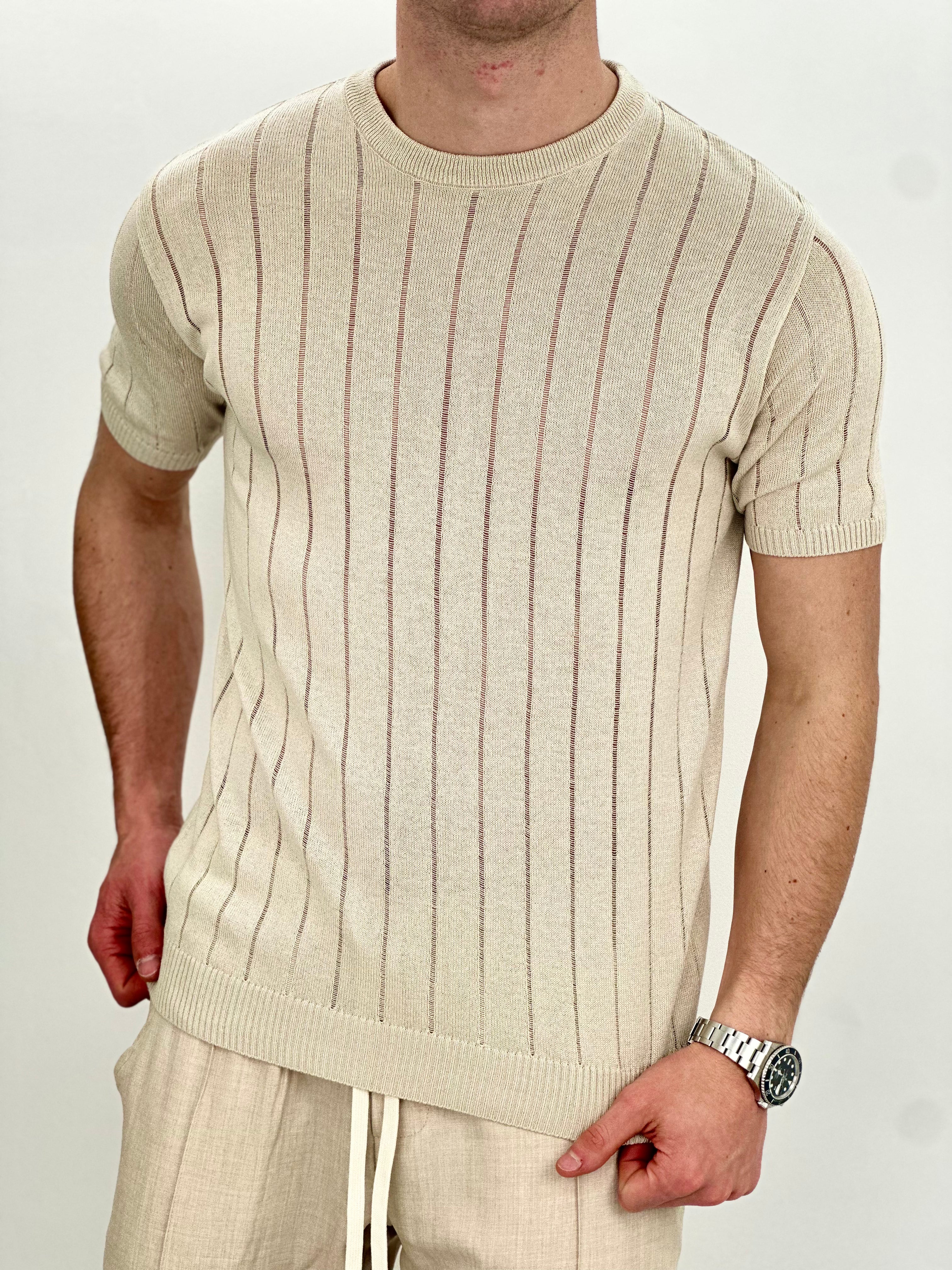 T-SHIRT RIGHE COL.SABBIA