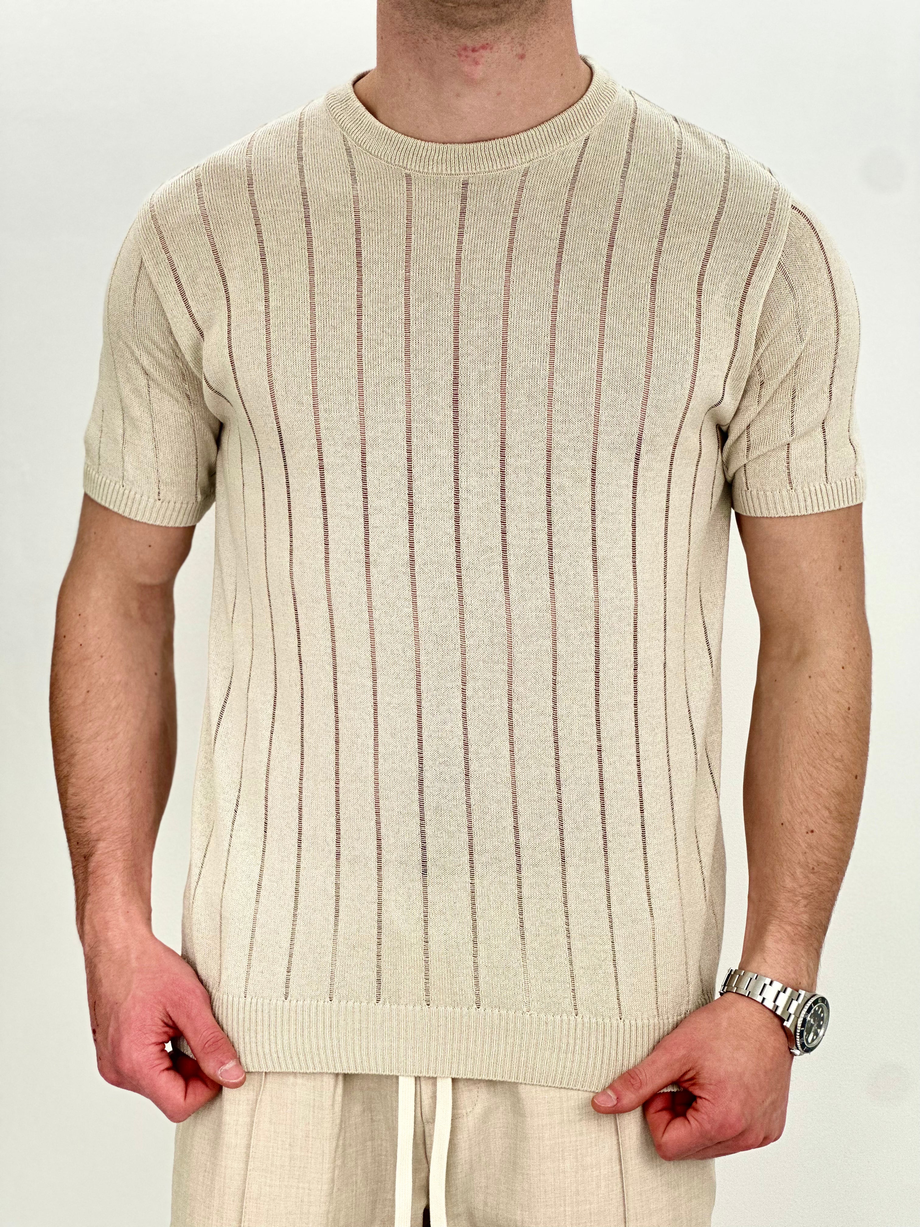 T-SHIRT RIGHE COL.SABBIA