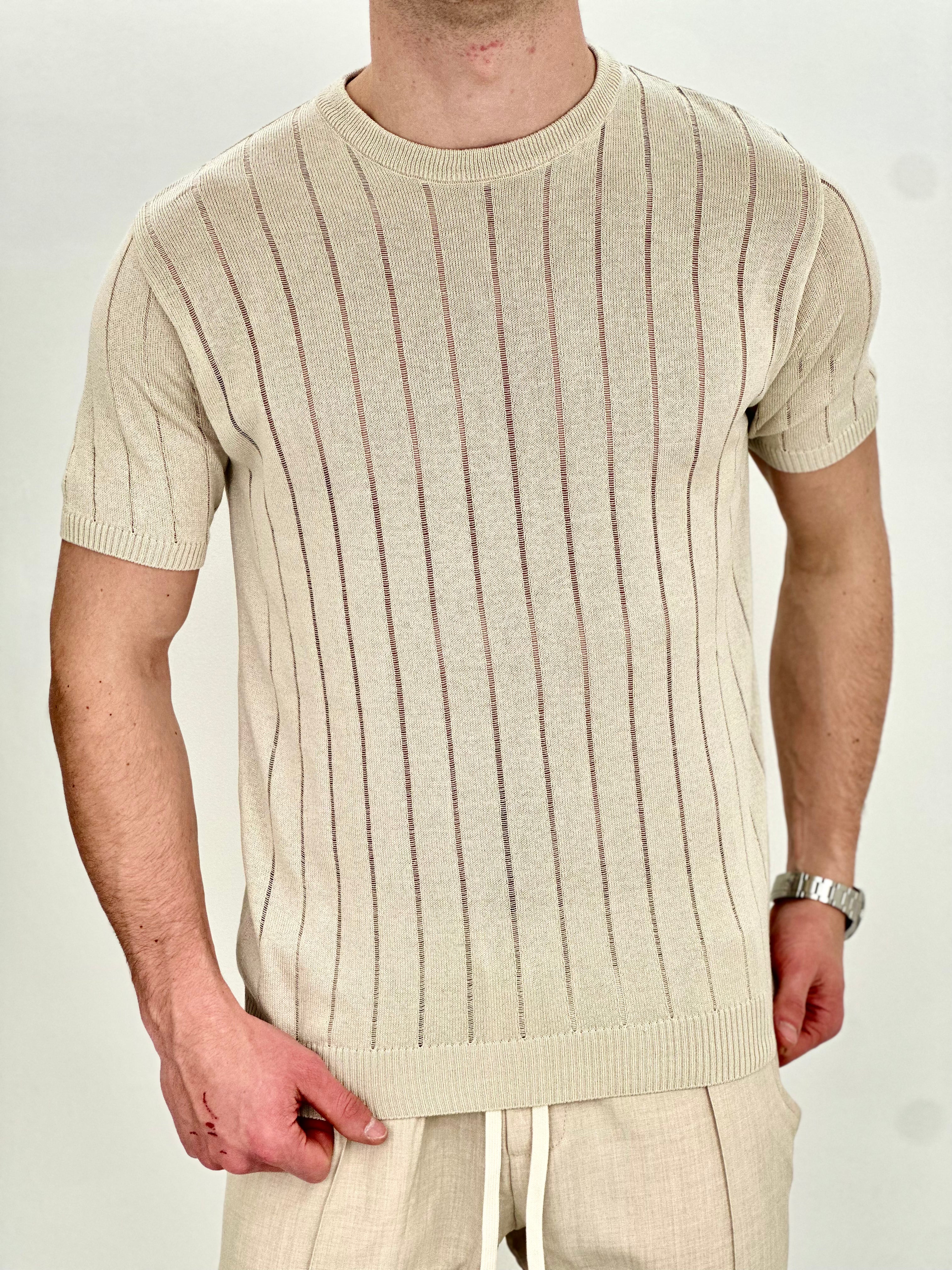 T-SHIRT RIGHE COL.SABBIA