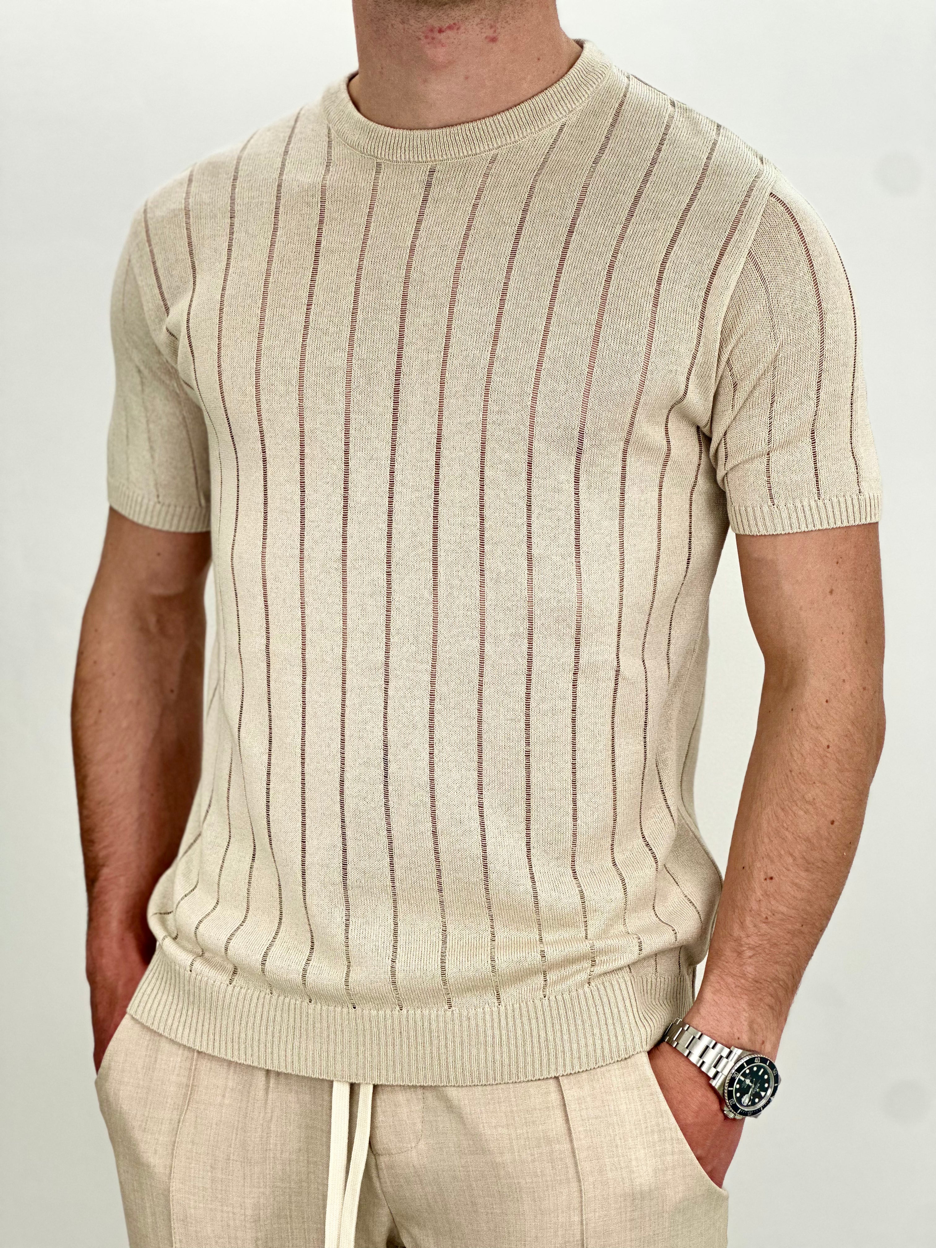 T-SHIRT RIGHE COL.SABBIA