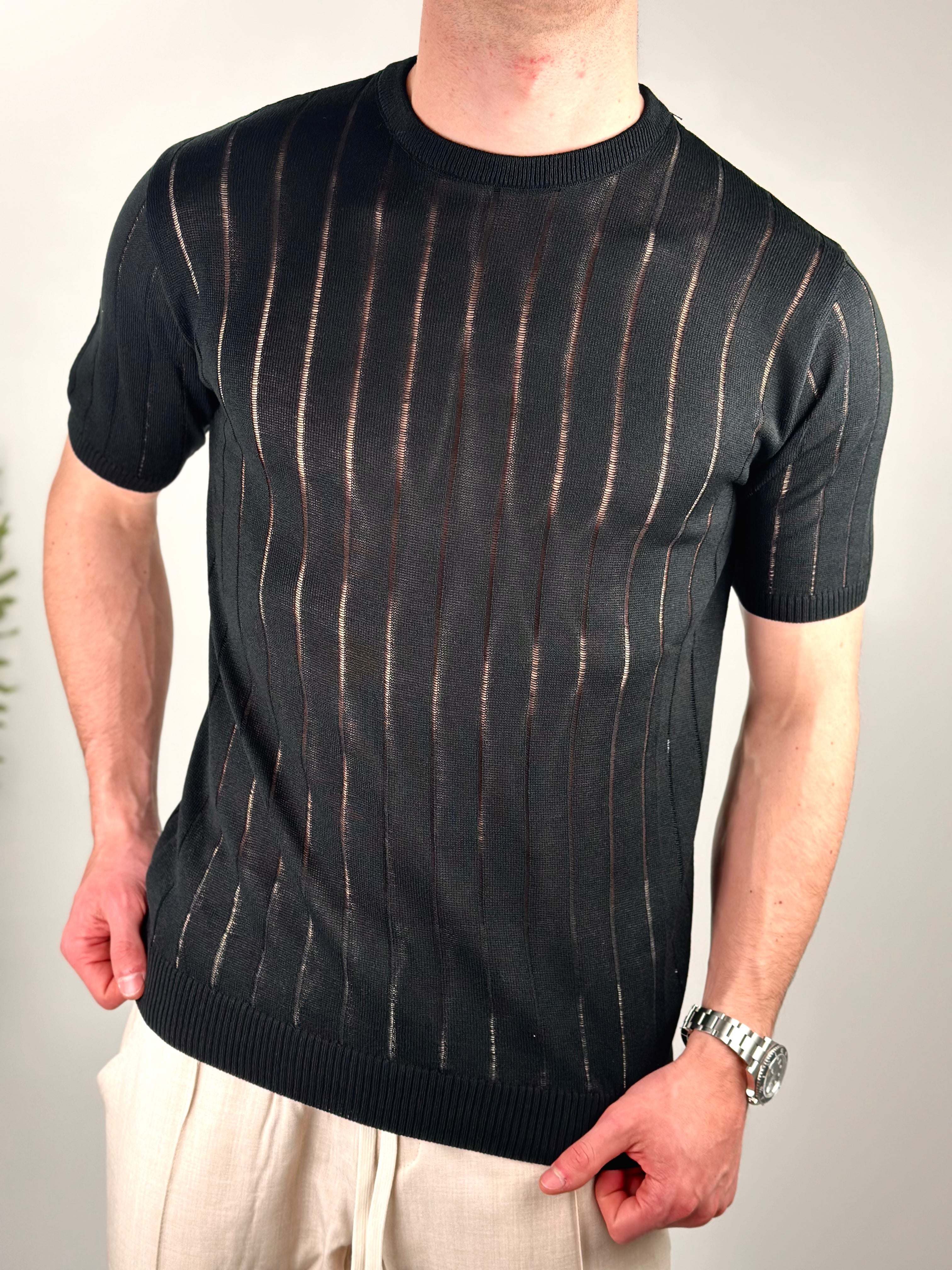 T-SHIRT RIGHE COL.NERO