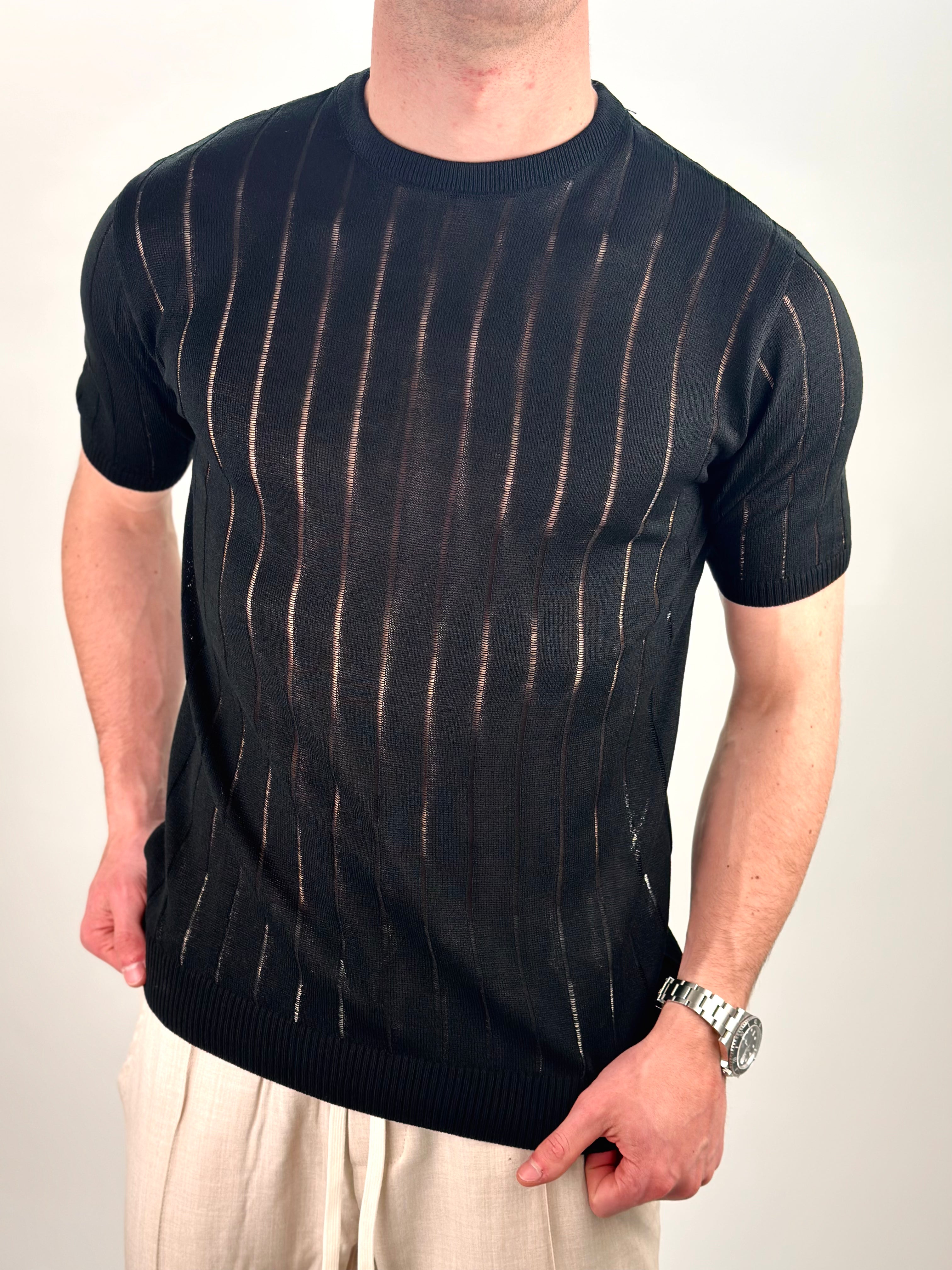 T-SHIRT RIGHE COL.NERO