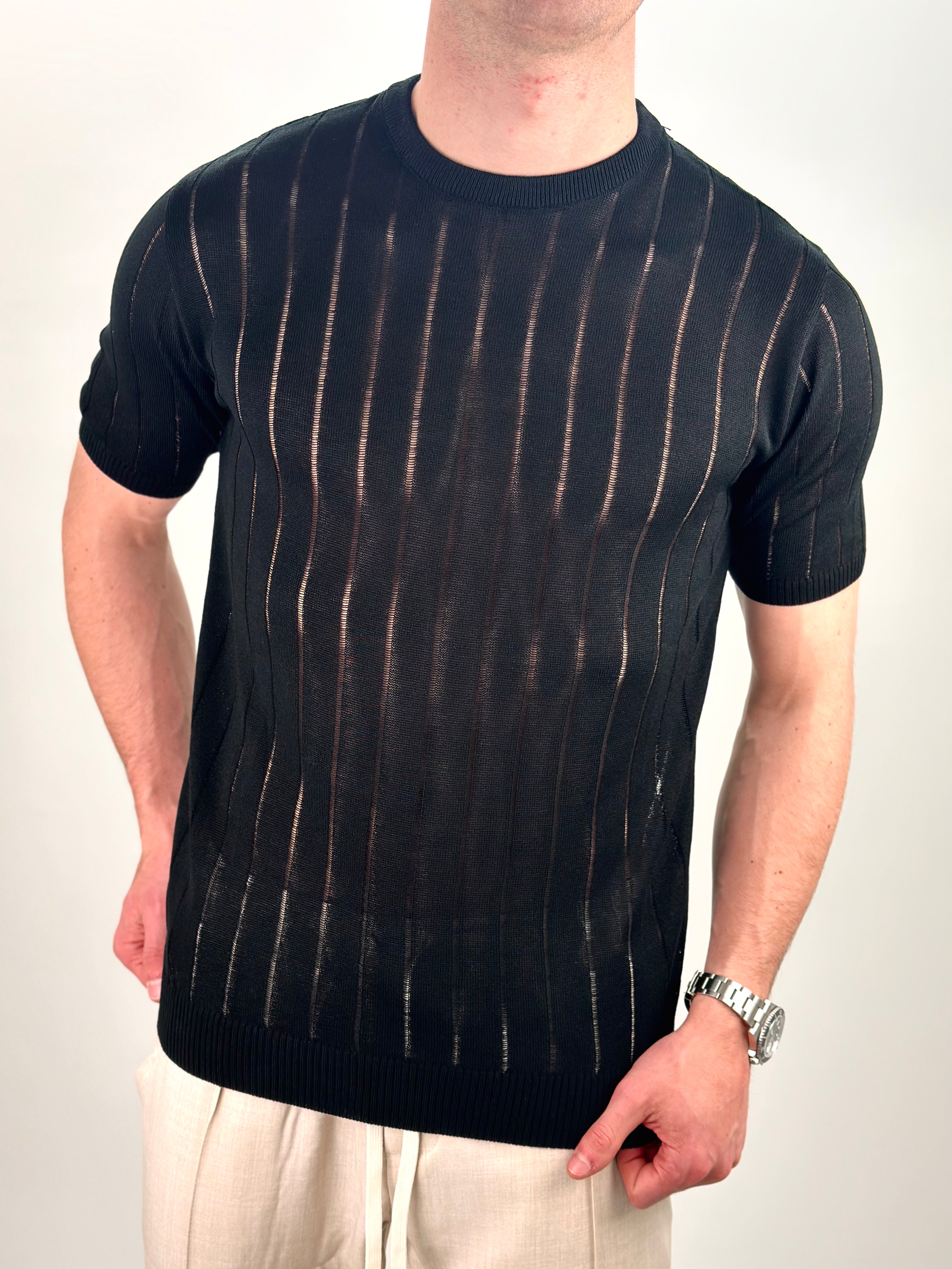 T-SHIRT RIGHE COL.NERO
