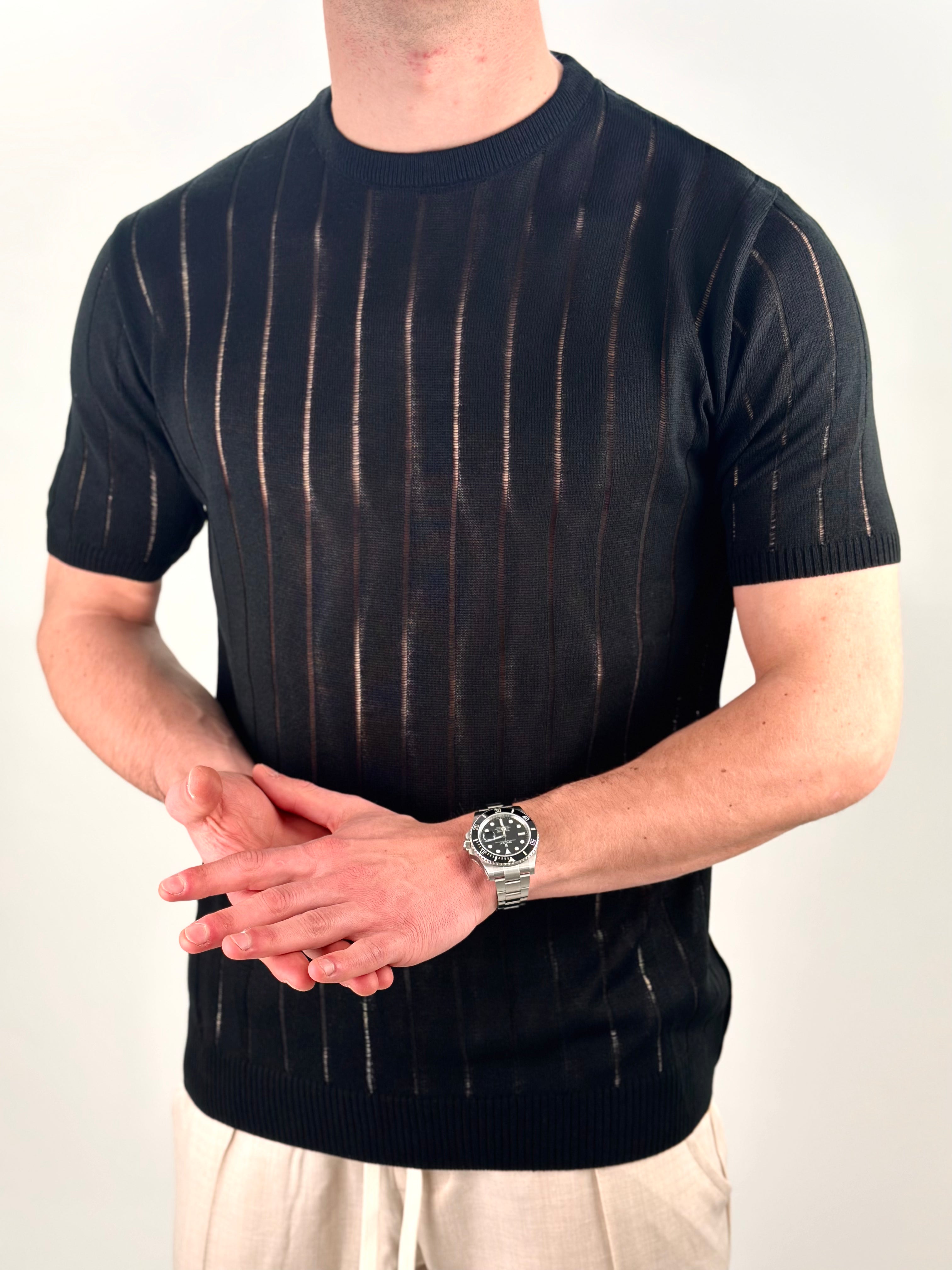T-SHIRT RIGHE COL.NERO
