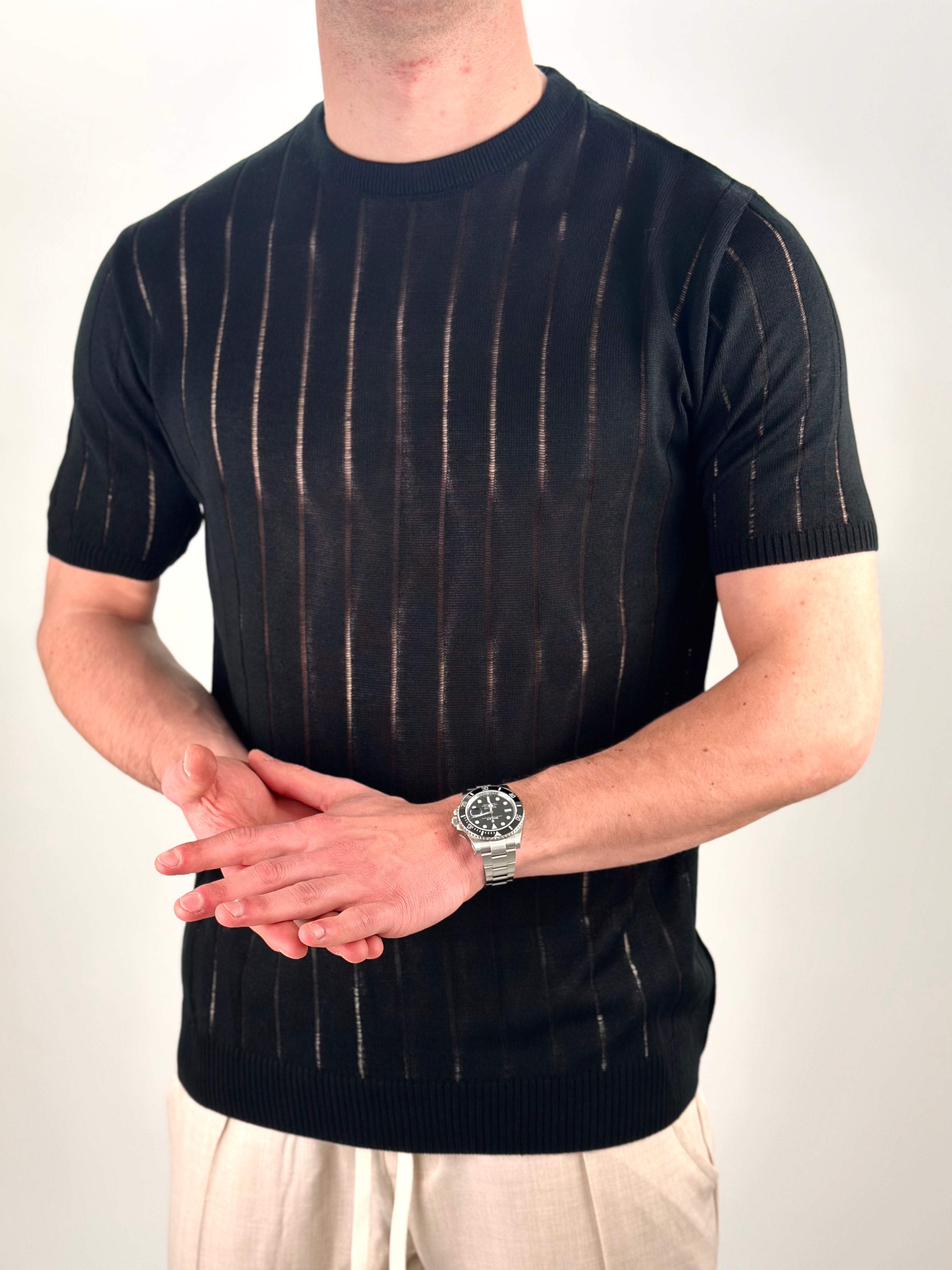 T-SHIRT RIGHE COL.NERO