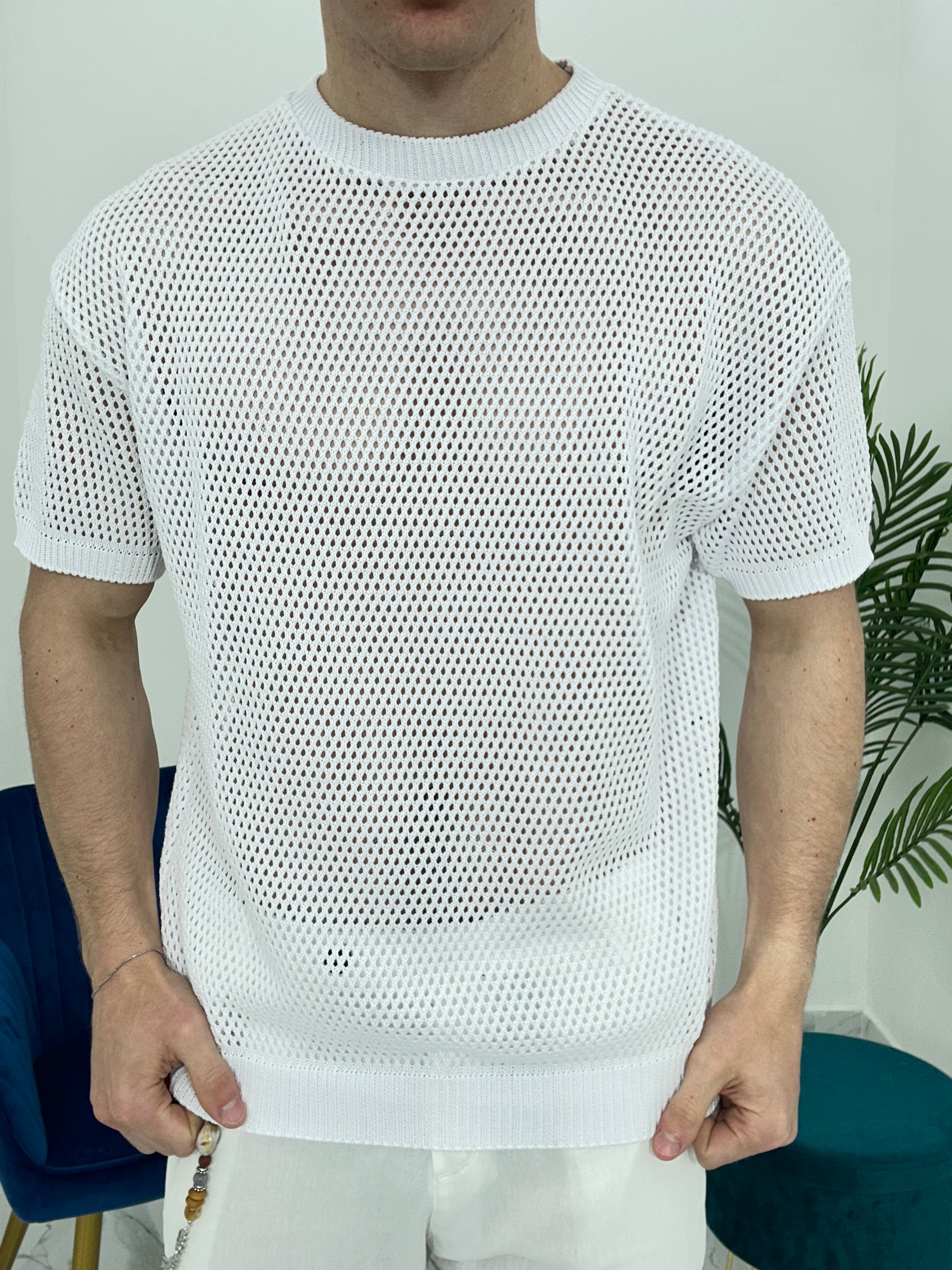 T-SHIRT TRAFORATA GIROCOLLO 011 COL.BIANCO