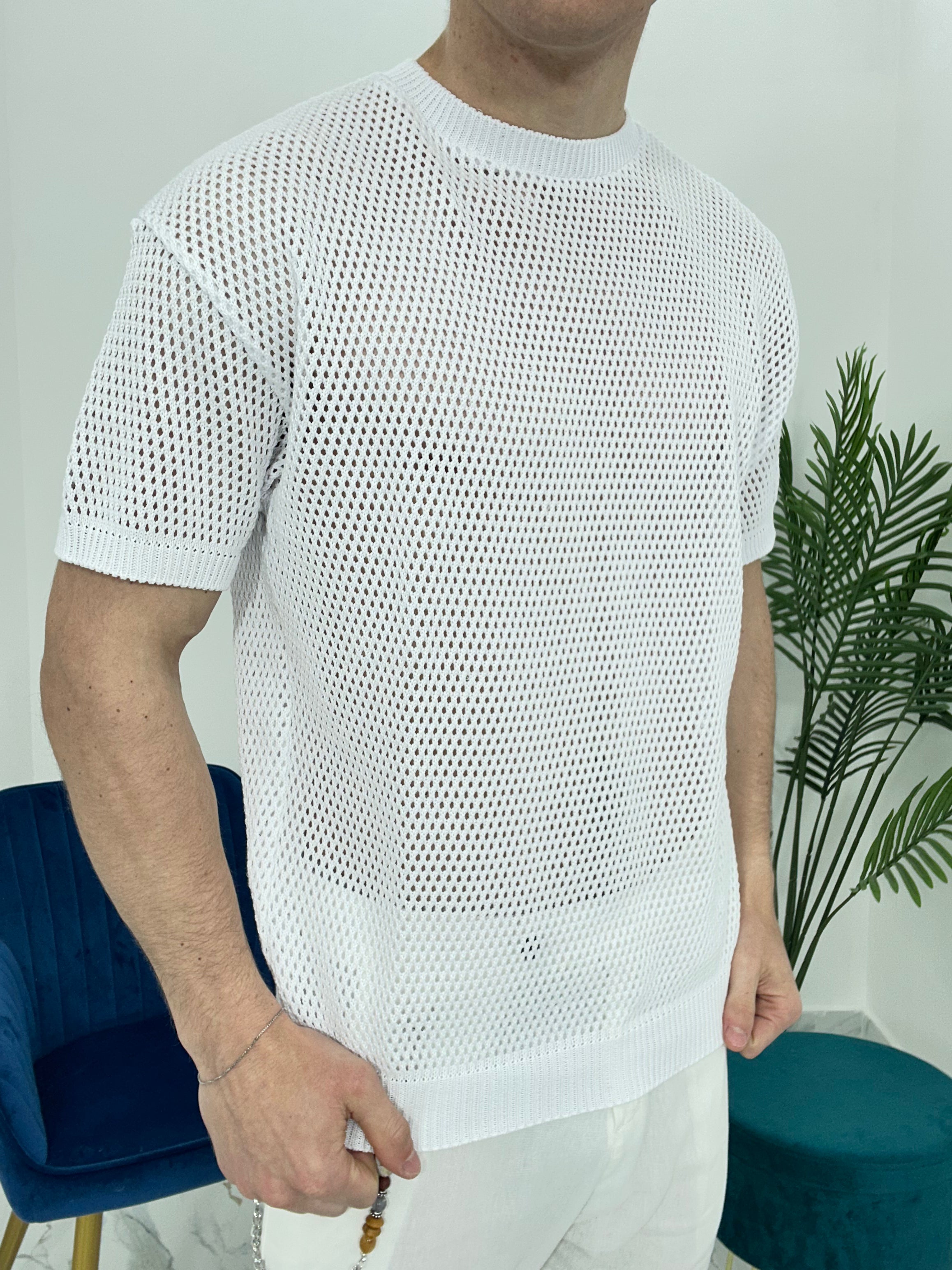 T-SHIRT TRAFORATA GIROCOLLO 011 COL.BIANCO