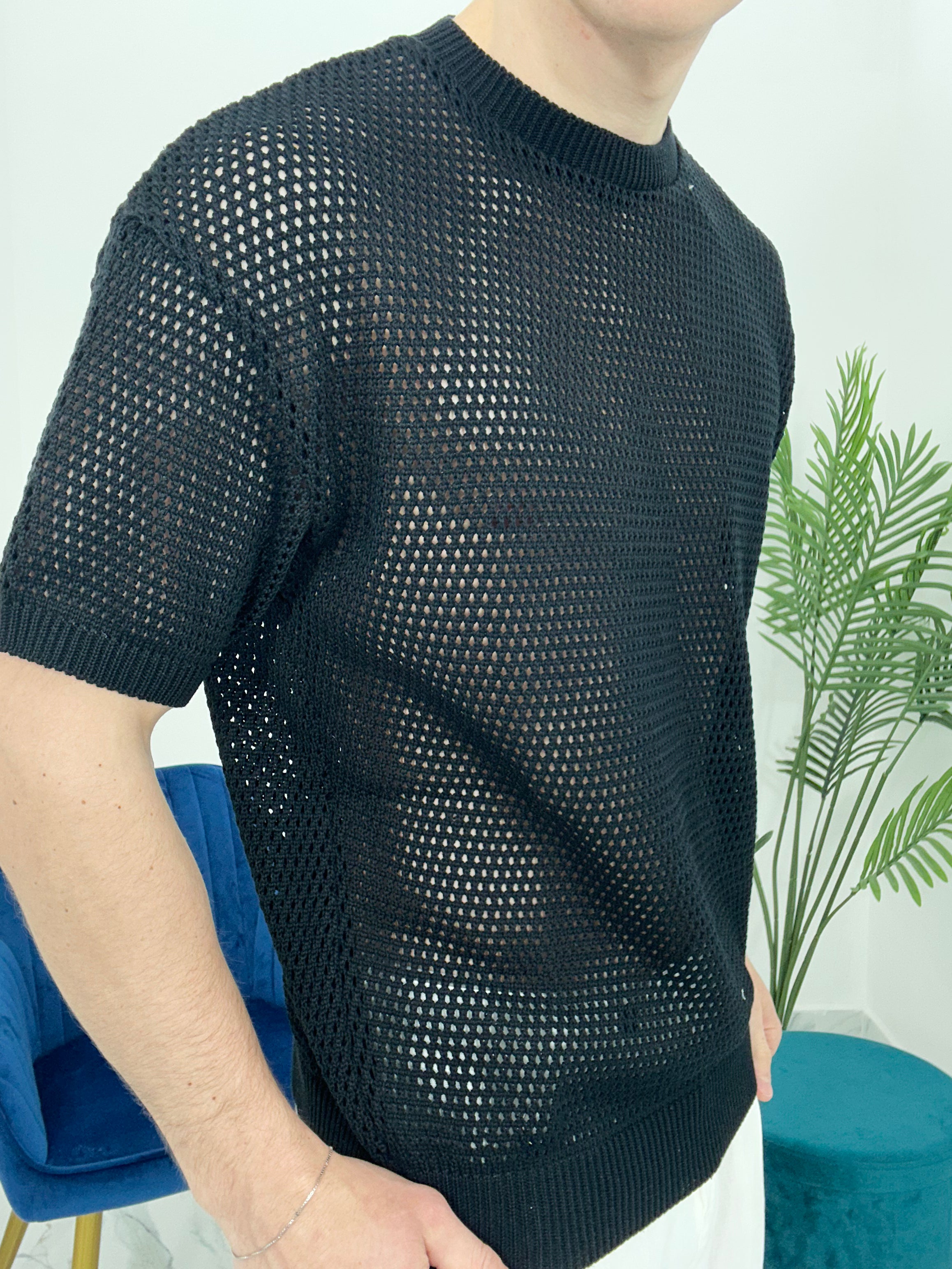 T-SHIRT TRAFORATA GIROCOLLO 011 COL.NERO