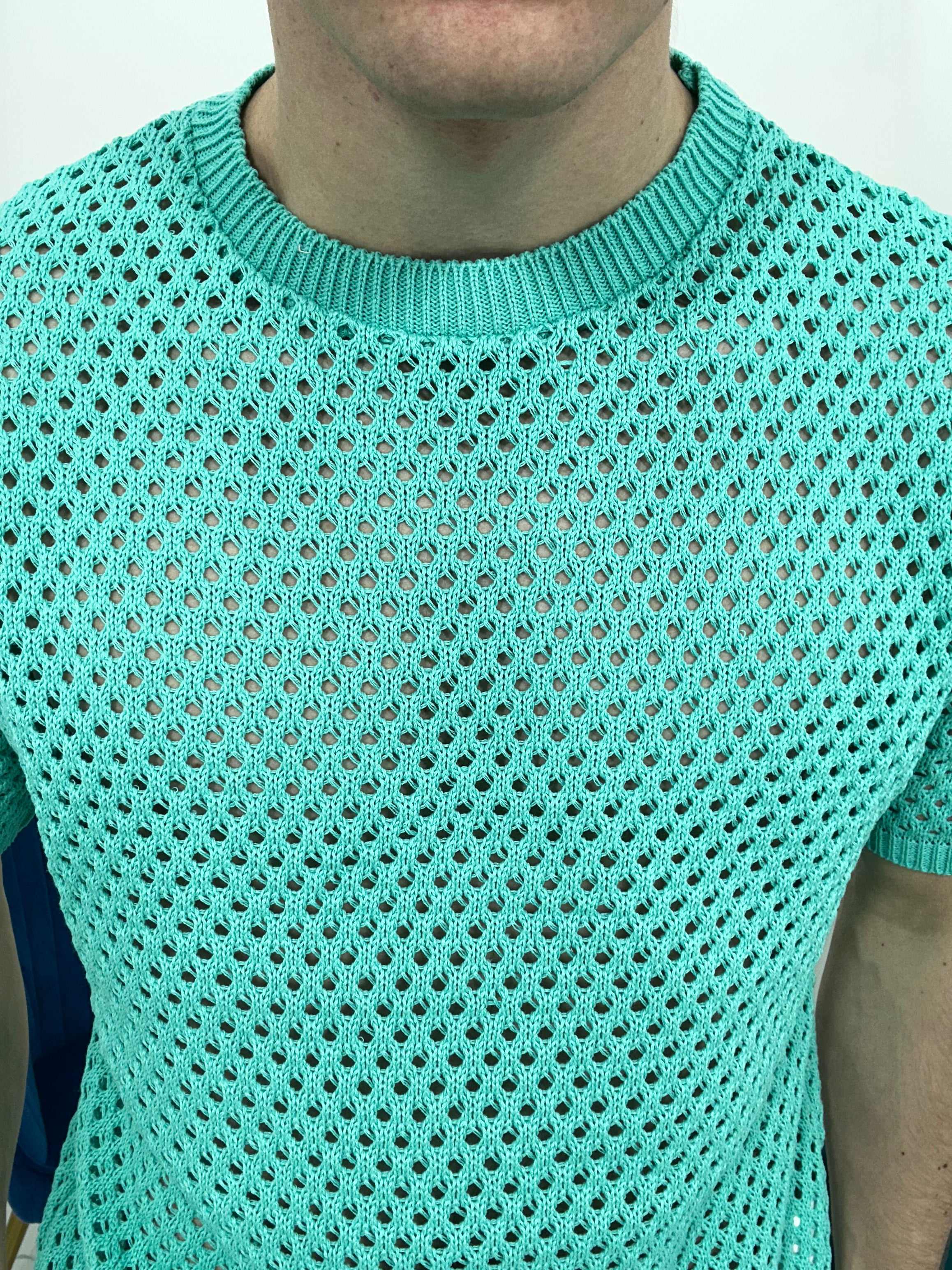 T-SHIRT TRAFORATA GIROCOLLO 011 COL.VERDE ACQUA
