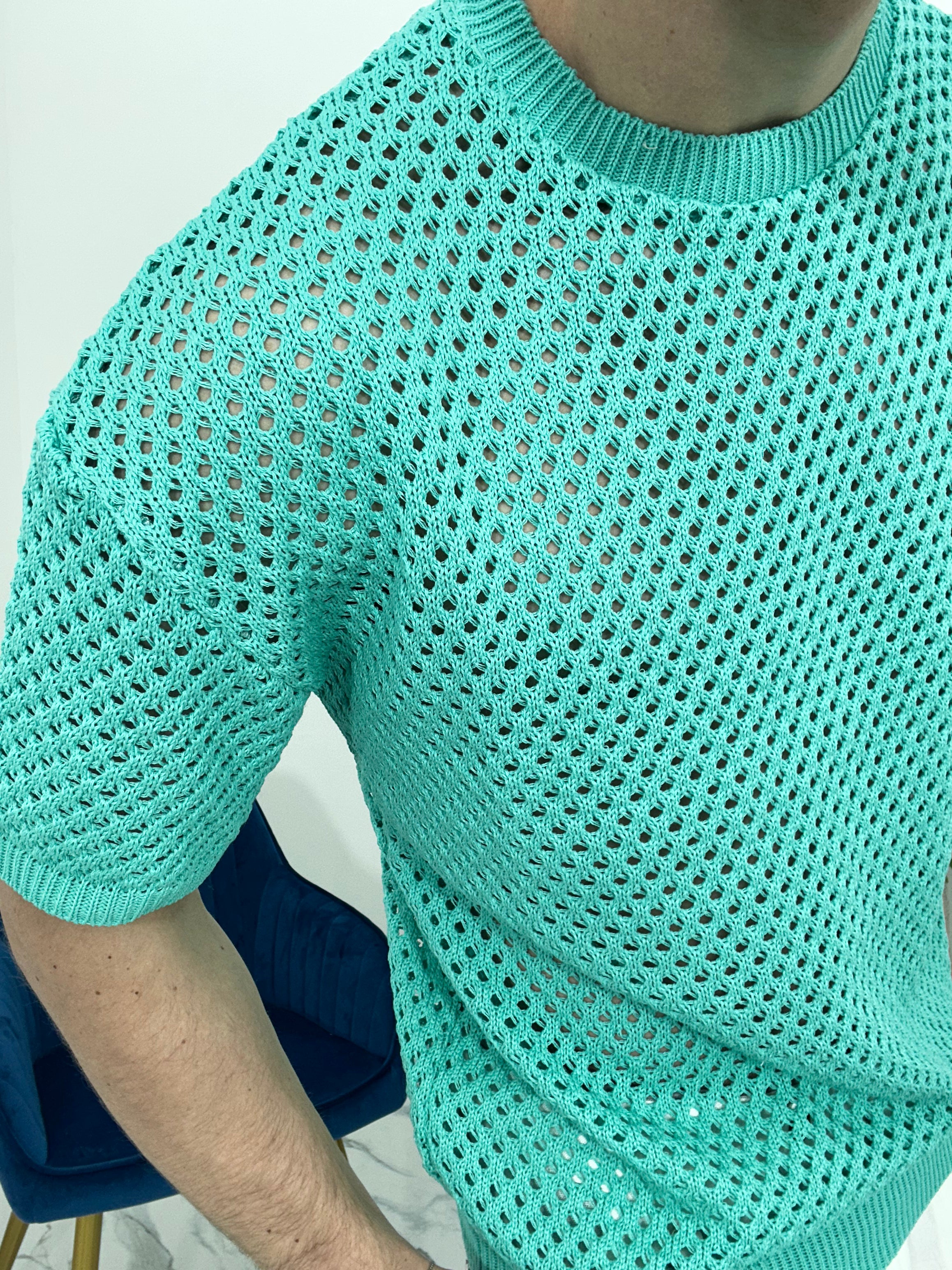 T-SHIRT TRAFORATA GIROCOLLO 011 COL.VERDE ACQUA