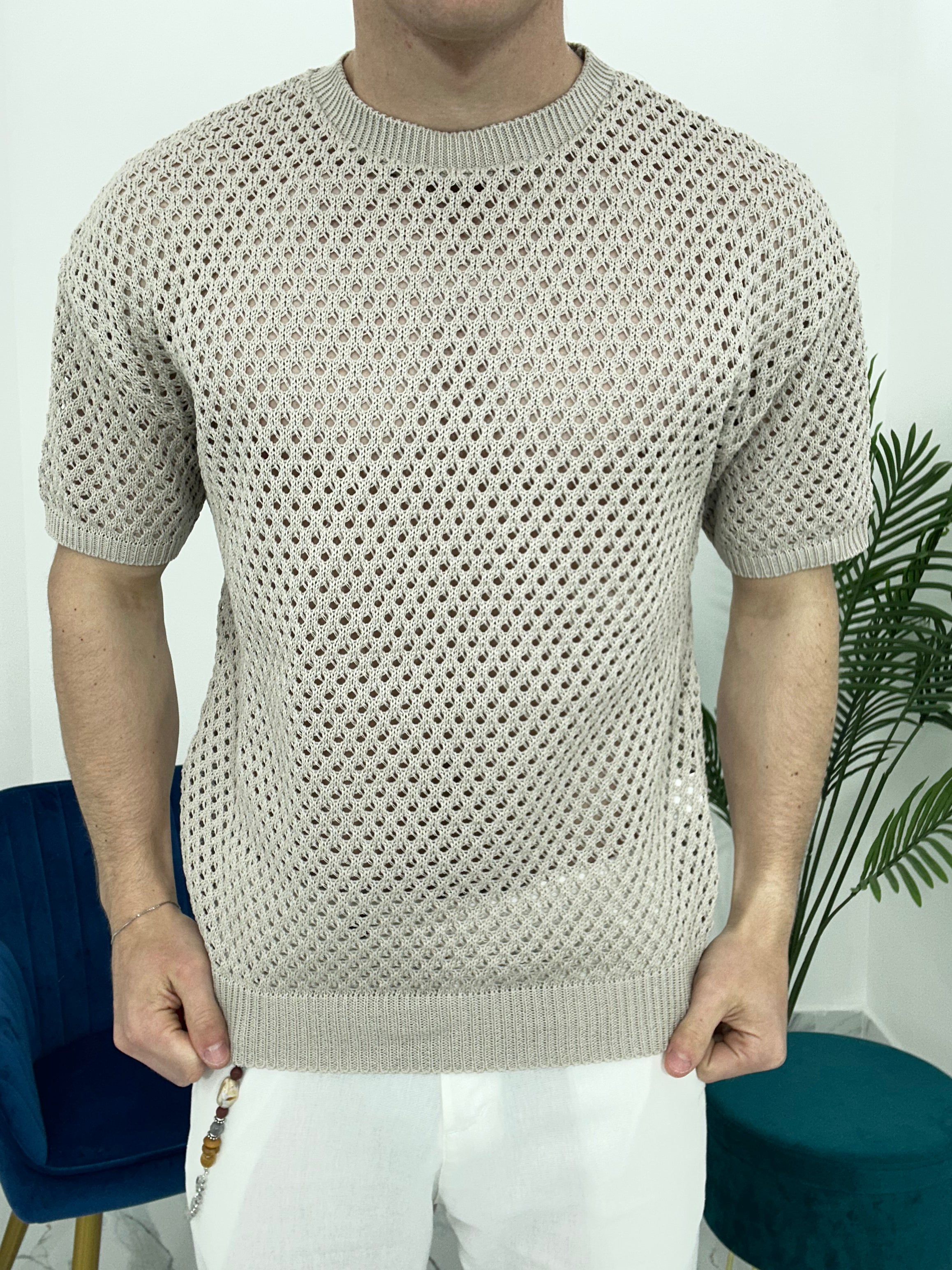 T-SHIRT TRAFORATA GIROCOLLO 015 COL.BEIGE