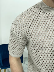 T-SHIRT TRAFORATA GIROCOLLO 015 COL.BEIGE