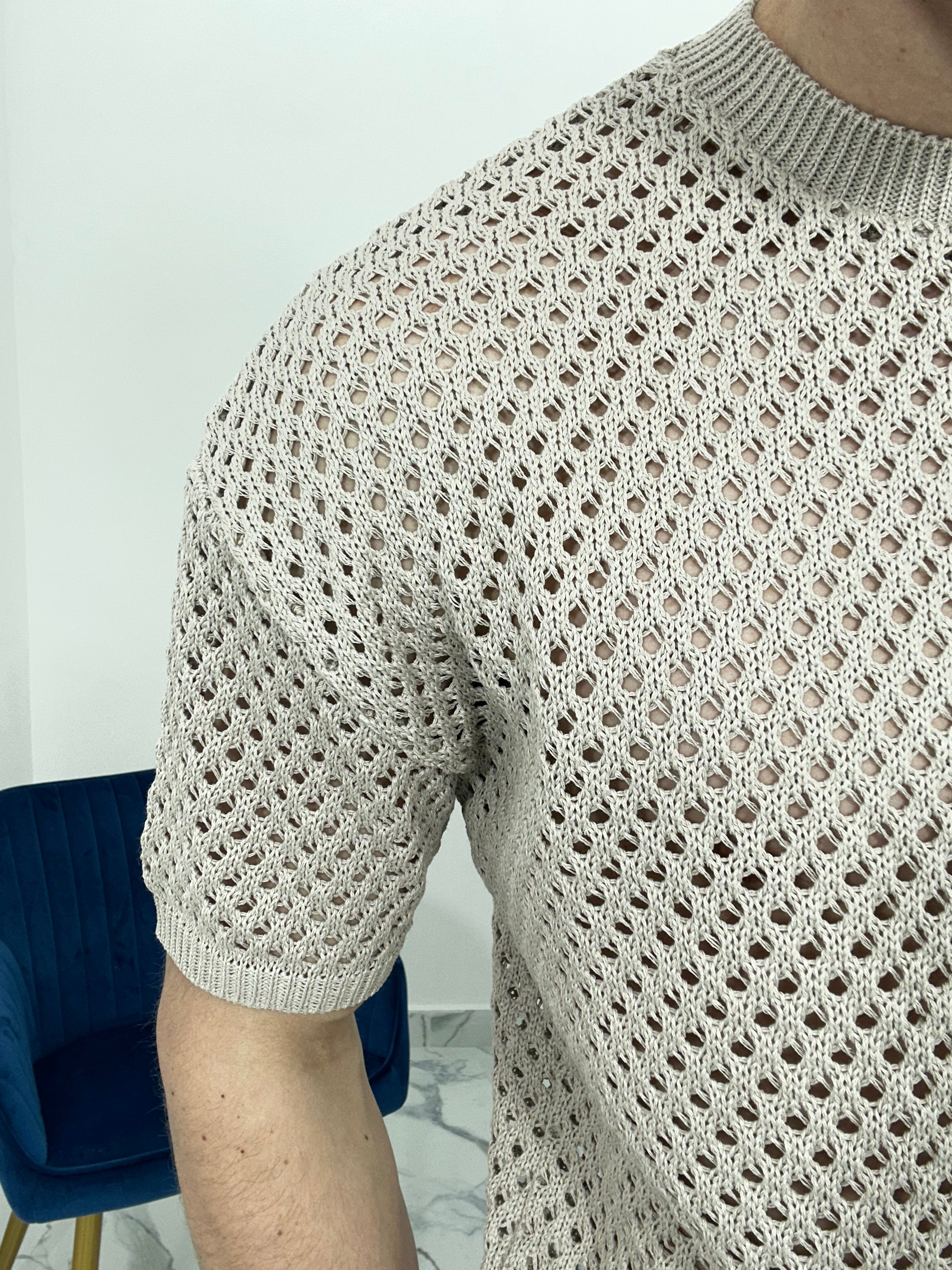T-SHIRT TRAFORATA GIROCOLLO 015 COL.BEIGE