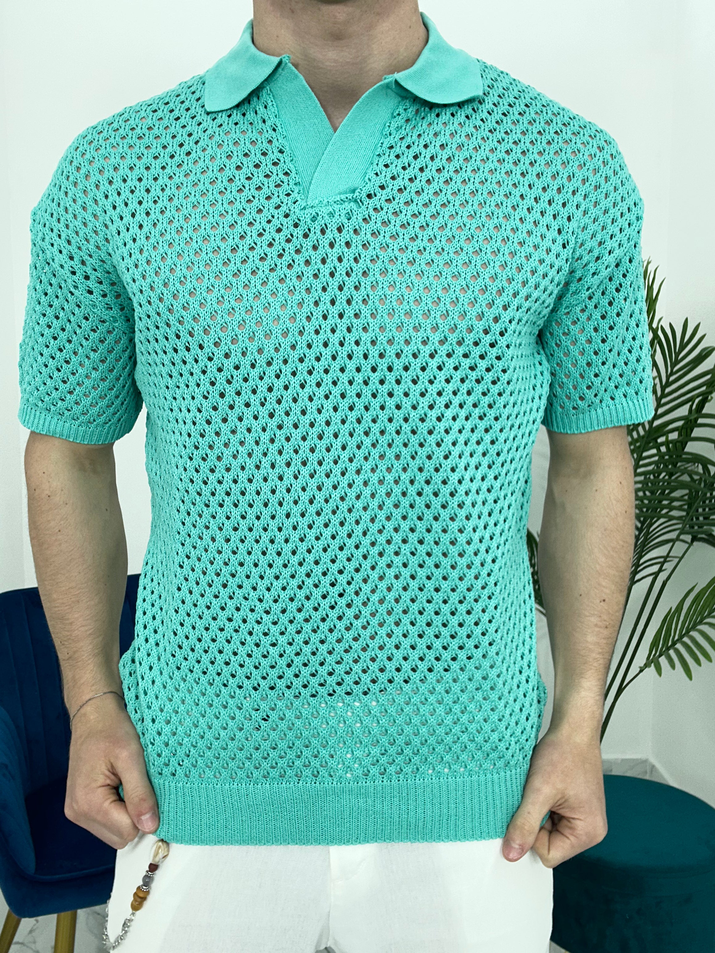 POLO TRAFORATA GIROCOLLO 016 COL.VERDE MENTA