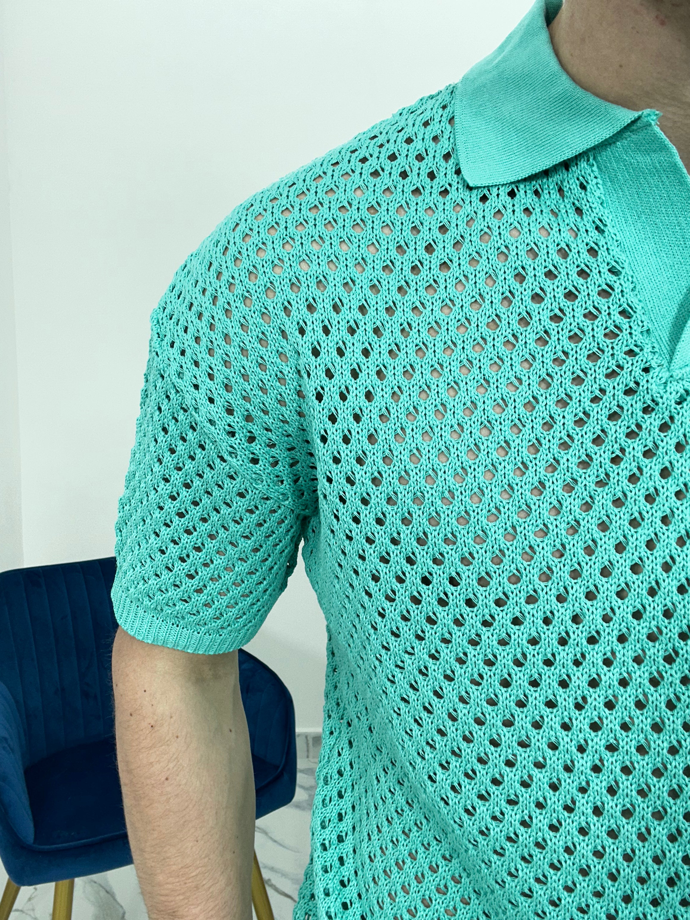 POLO TRAFORATA GIROCOLLO 016 COL.VERDE MENTA