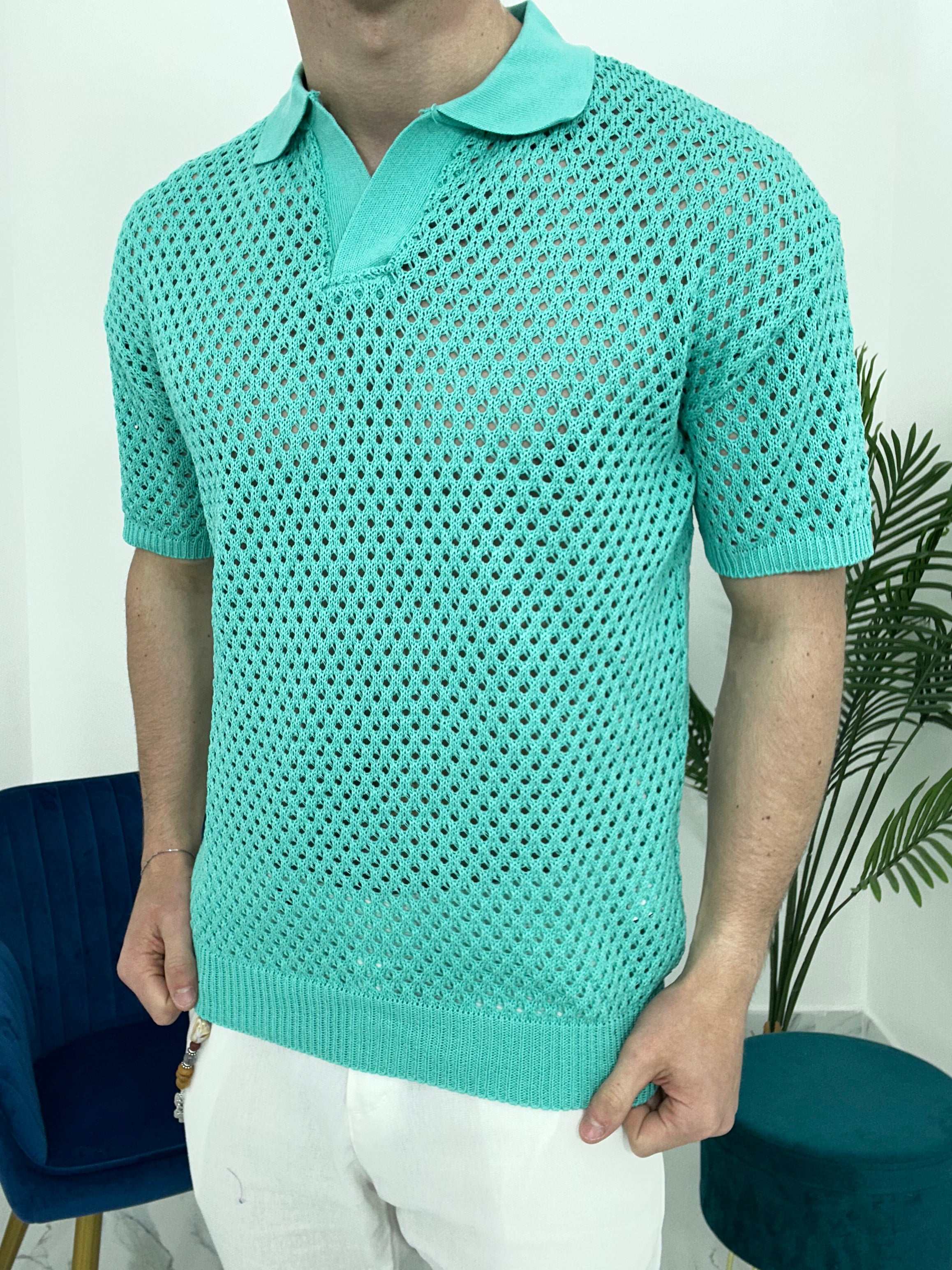 POLO TRAFORATA GIROCOLLO 016 COL.VERDE MENTA