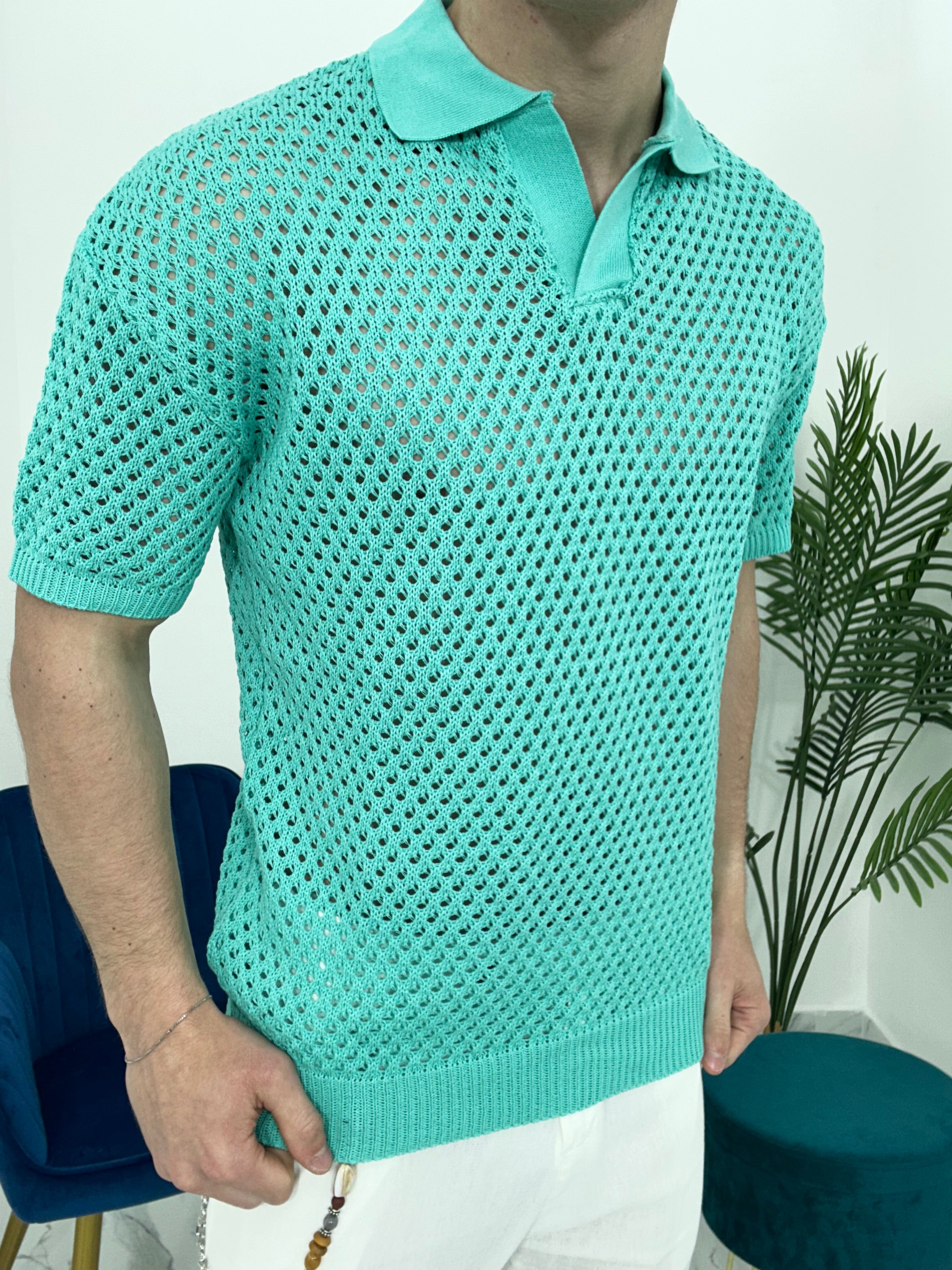 POLO TRAFORATA GIROCOLLO 016 COL.VERDE MENTA