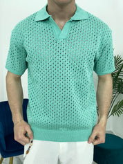 POLO TRAFORATA GIROCOLLO 012 COL.VERDE ACQUA