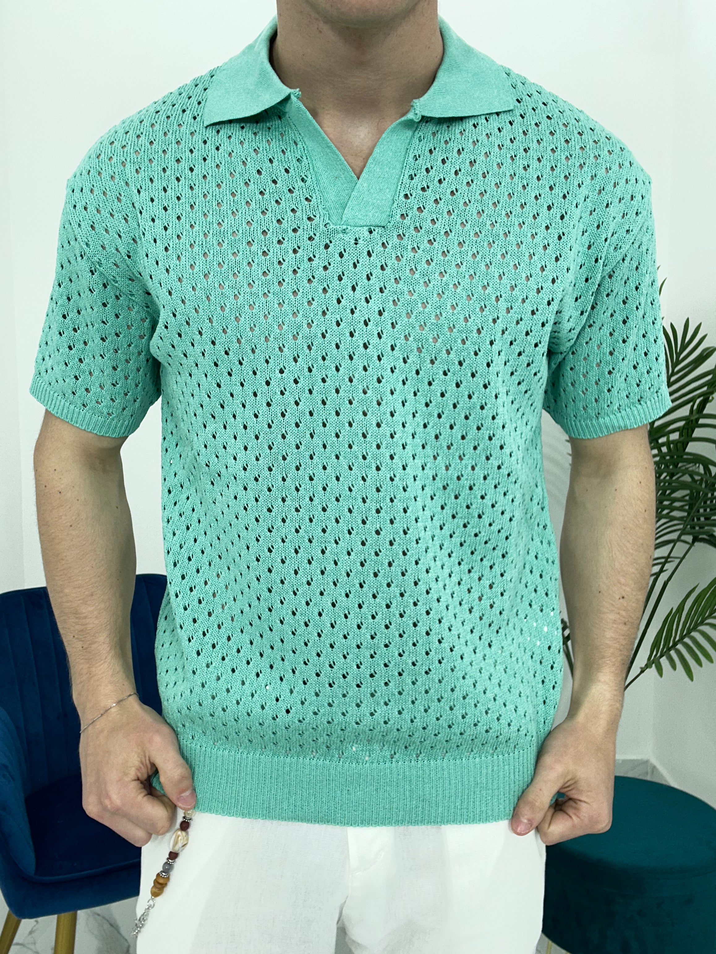 POLO TRAFORATA GIROCOLLO 012 COL.VERDE ACQUA