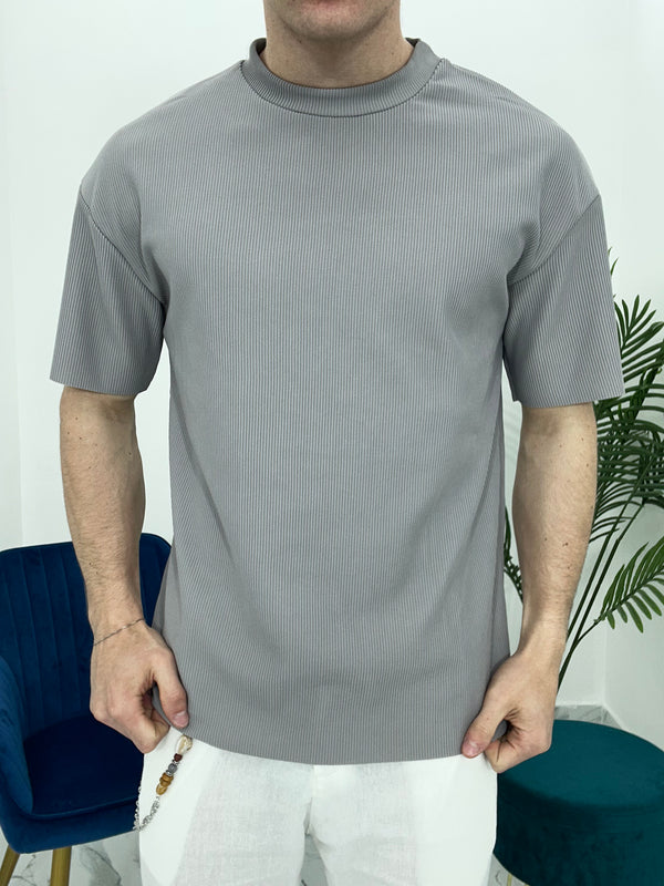 T-SHIRT GIROCOLLO A COSTINE TAGLIO VIVO COL.GRIGIO