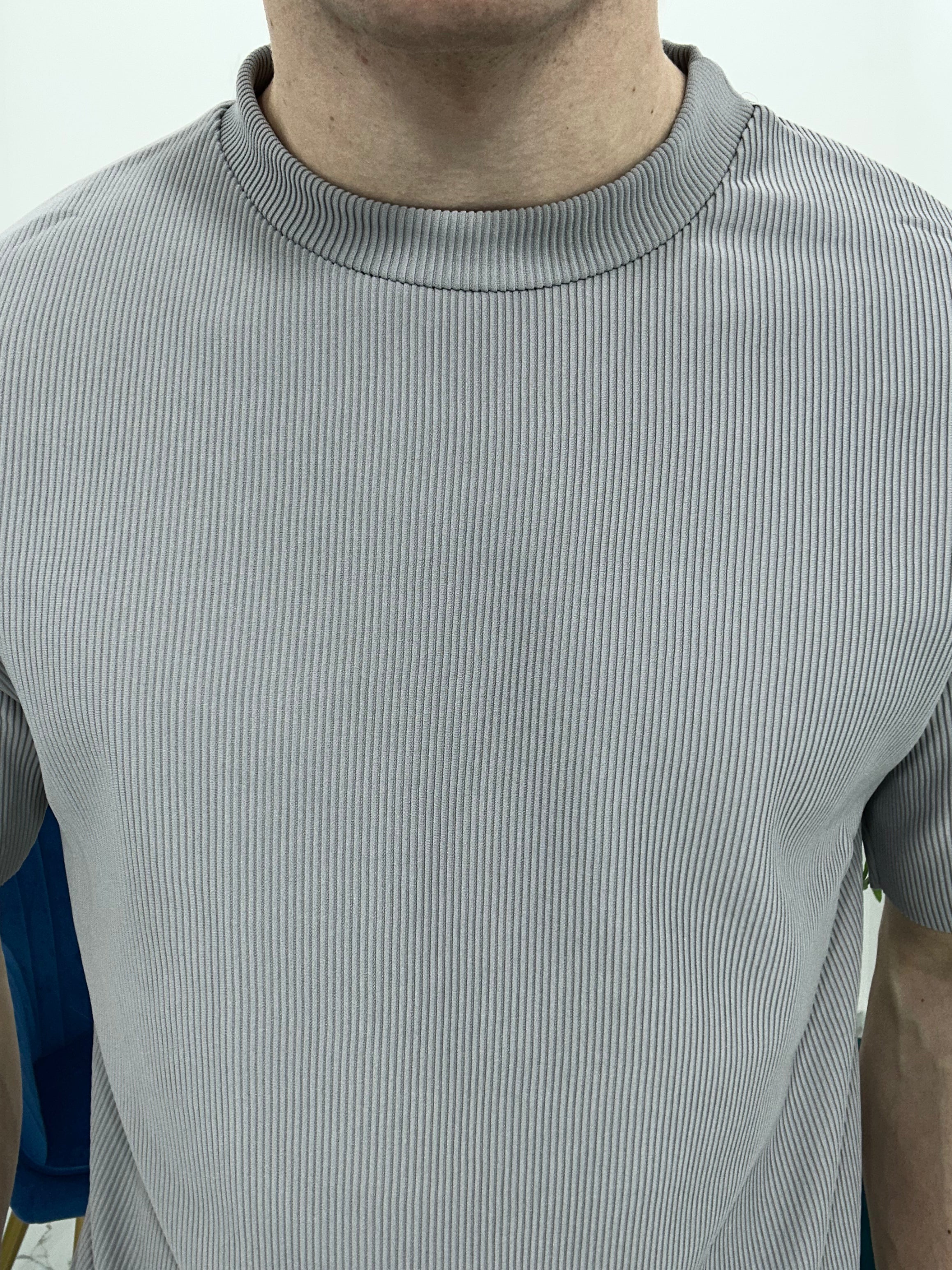 T-SHIRT GIROCOLLO A COSTINE TAGLIO VIVO COL.GRIGIO