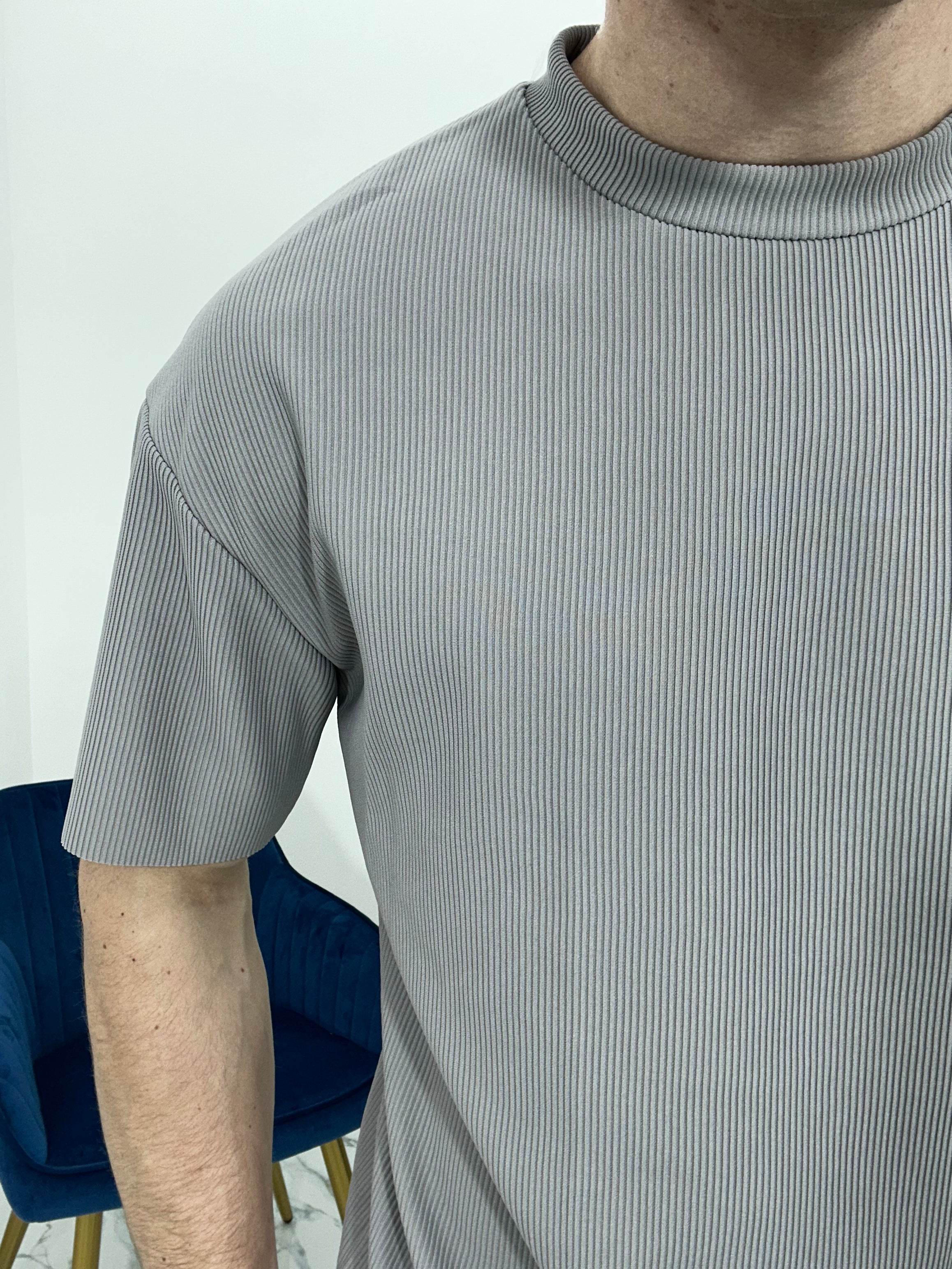 T-SHIRT GIROCOLLO A COSTINE TAGLIO VIVO COL.GRIGIO