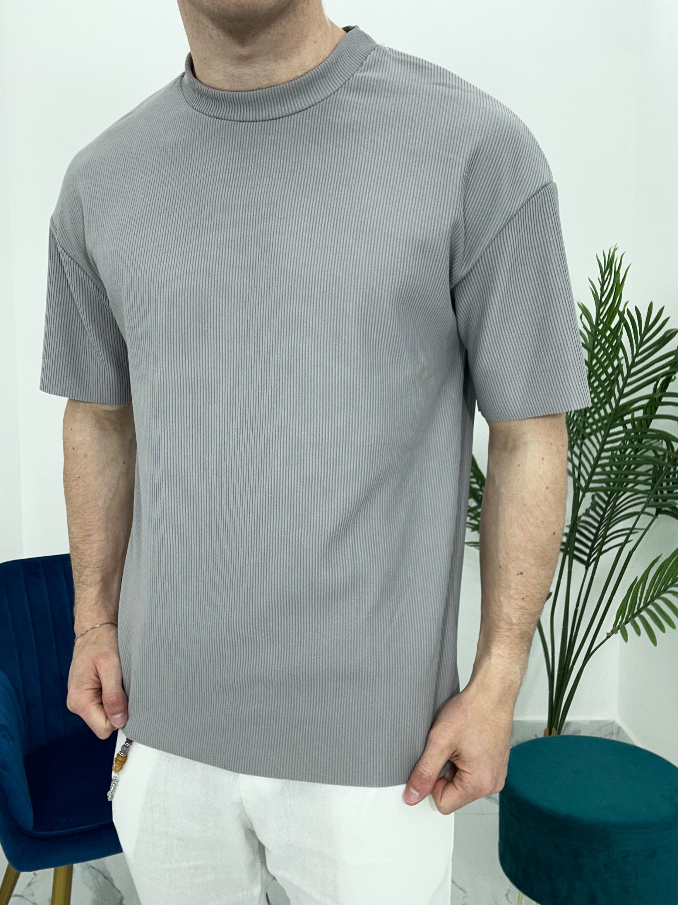 T-SHIRT GIROCOLLO A COSTINE TAGLIO VIVO COL.GRIGIO