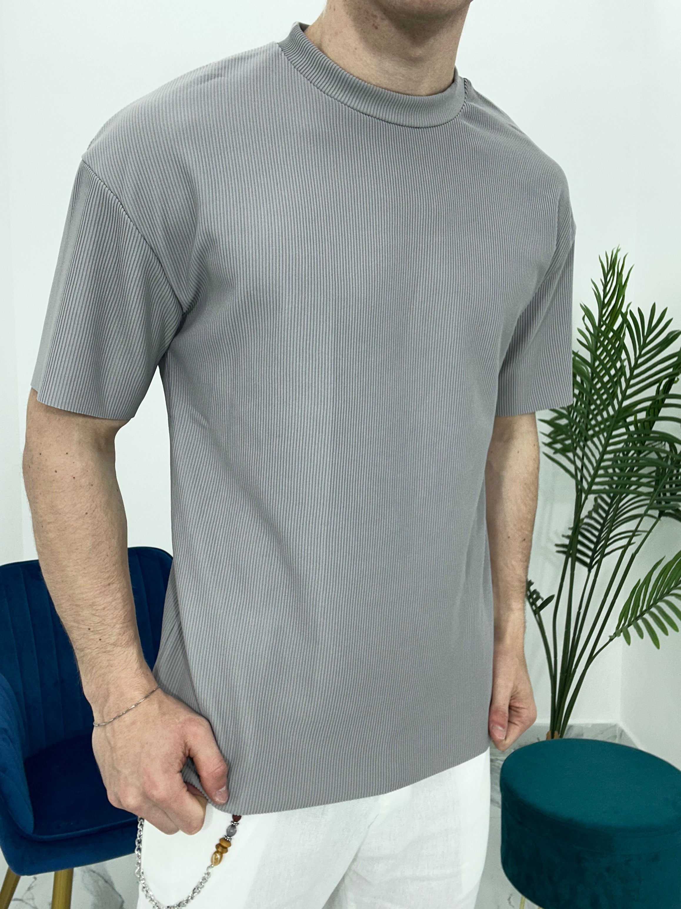 T-SHIRT GIROCOLLO A COSTINE TAGLIO VIVO COL.GRIGIO