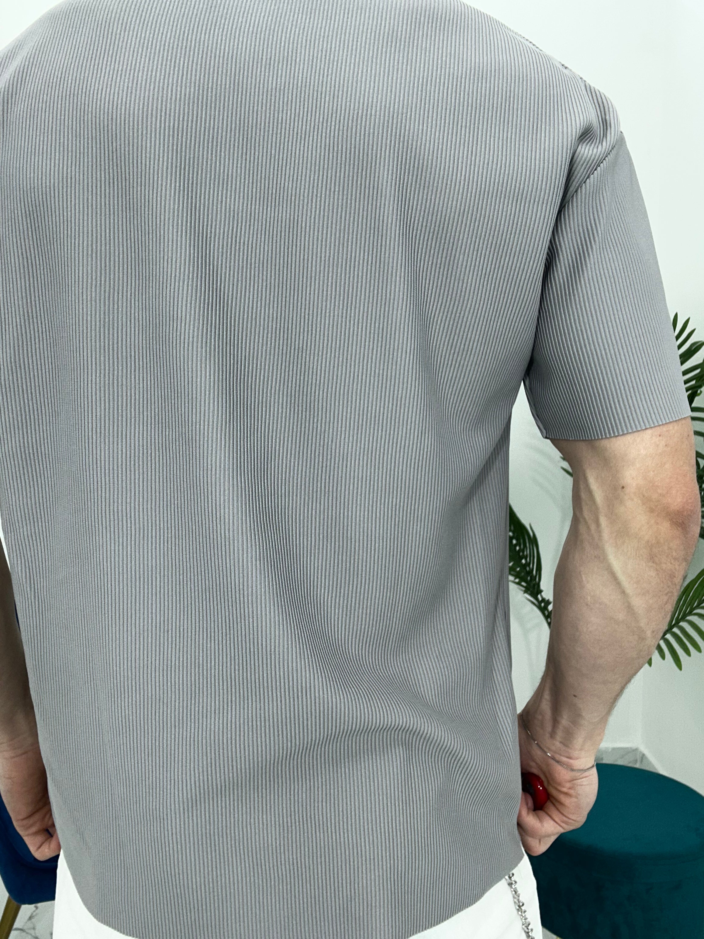 T-SHIRT GIROCOLLO A COSTINE TAGLIO VIVO COL.GRIGIO