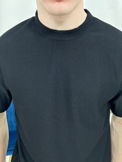 T-SHIRT GIROCOLLO A COSTINE TAGLIO VIVO COL.NERO
