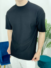 T-SHIRT GIROCOLLO A COSTINE TAGLIO VIVO COL.NERO