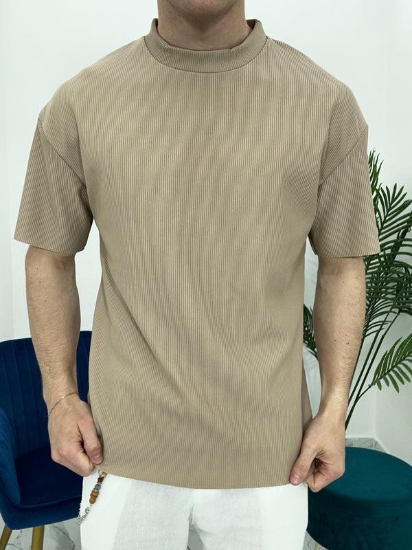 T-SHIRT GIROCOLLO A COSTINE TAGLIO VIVO COL.BEIGE