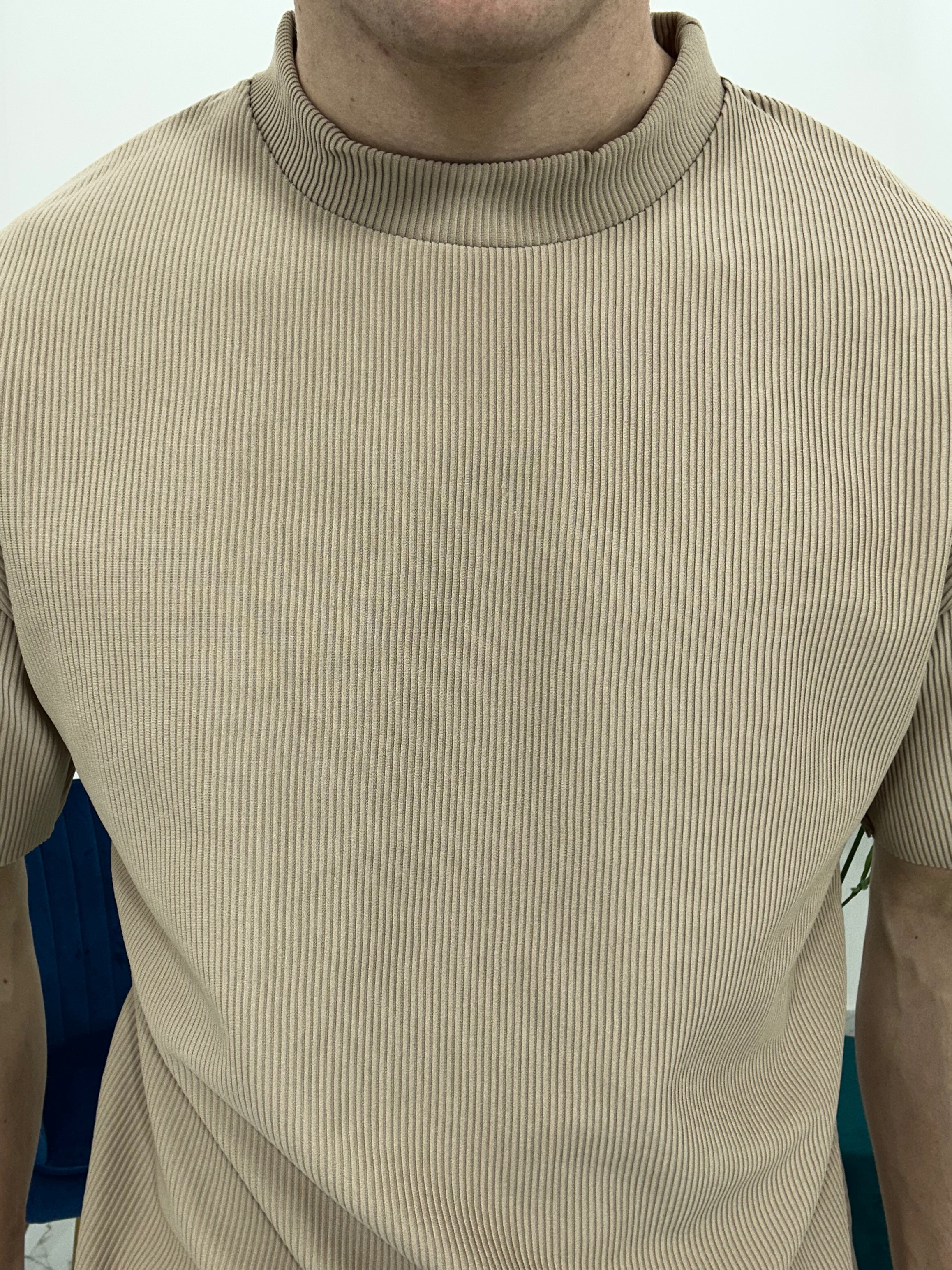 T-SHIRT GIROCOLLO A COSTINE TAGLIO VIVO COL.BEIGE