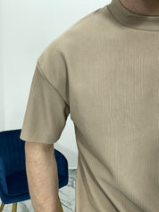 T-SHIRT GIROCOLLO A COSTINE TAGLIO VIVO COL.BEIGE