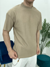 T-SHIRT GIROCOLLO A COSTINE TAGLIO VIVO COL.BEIGE