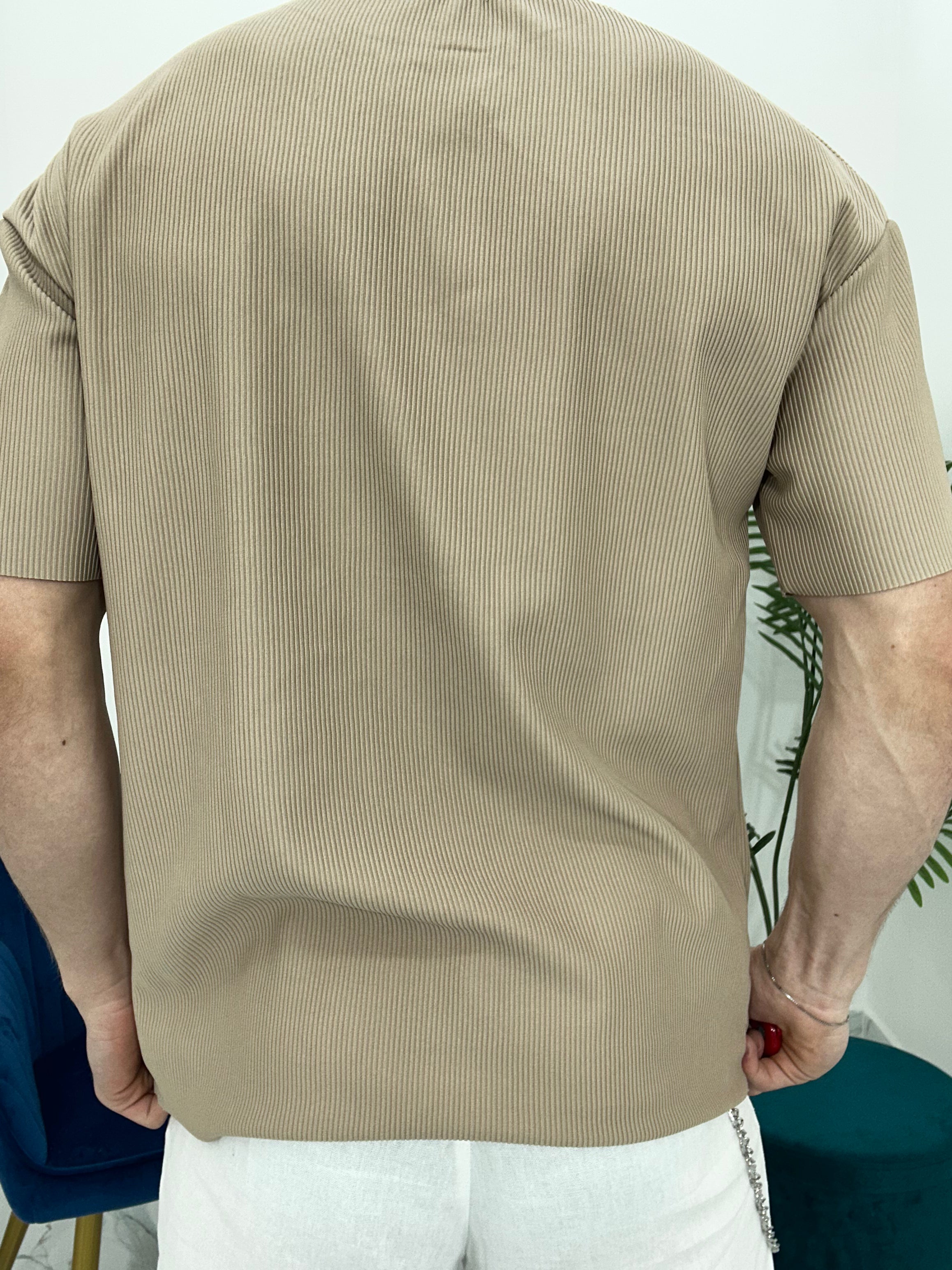 T-SHIRT GIROCOLLO A COSTINE TAGLIO VIVO COL.BEIGE