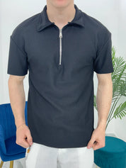 POLO CON ZIP A COSTINE TAGLIO VIVO