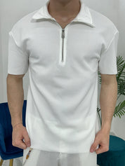 POLO CON ZIP A COSTINE TAGLIO VIVO