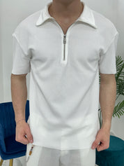POLO CON ZIP A COSTINE TAGLIO VIVO