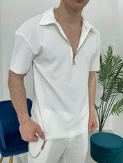 POLO CON ZIP A COSTINE TAGLIO VIVO