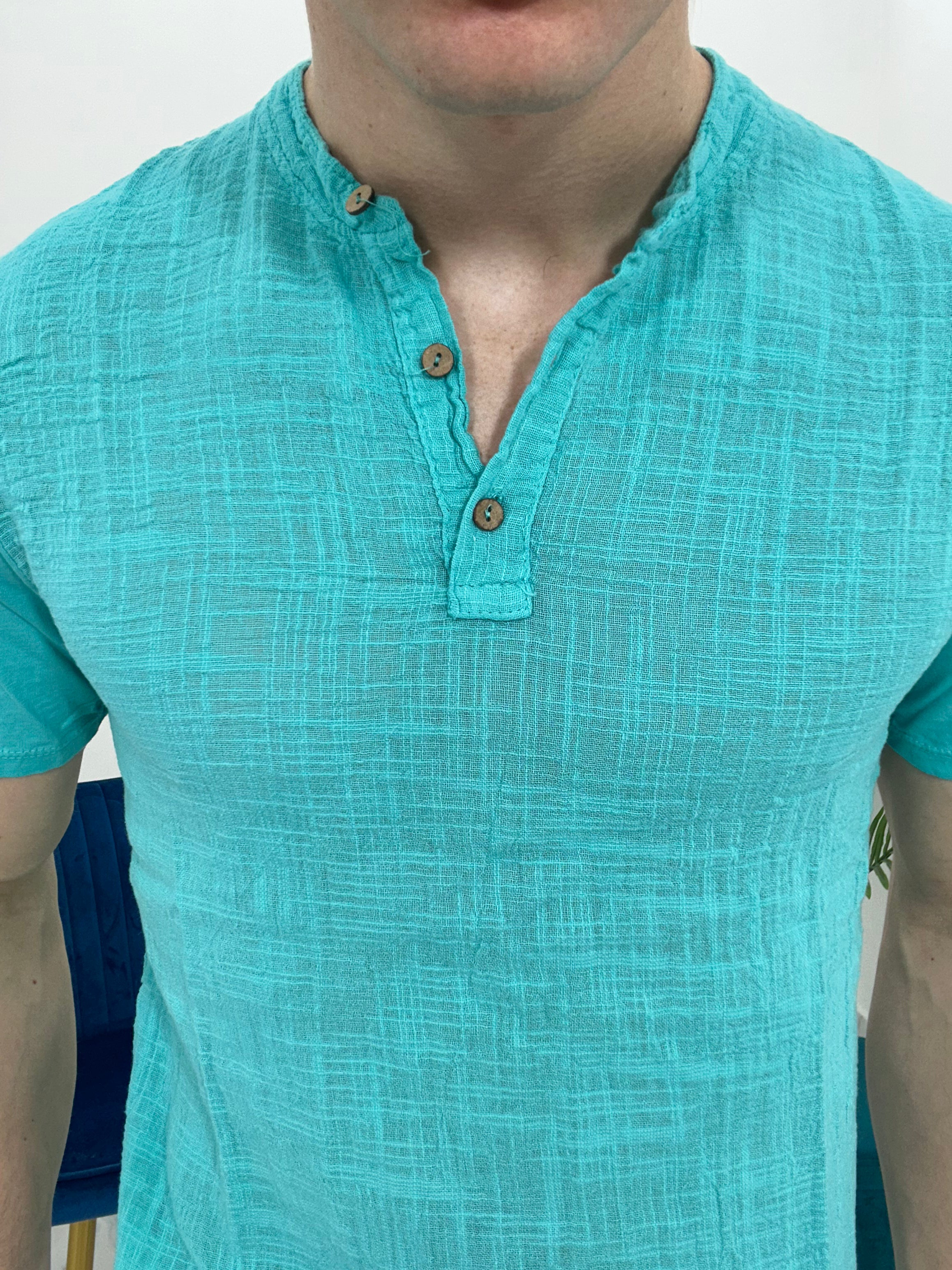 T-SHIRT IN LINO COL.TURCHESE