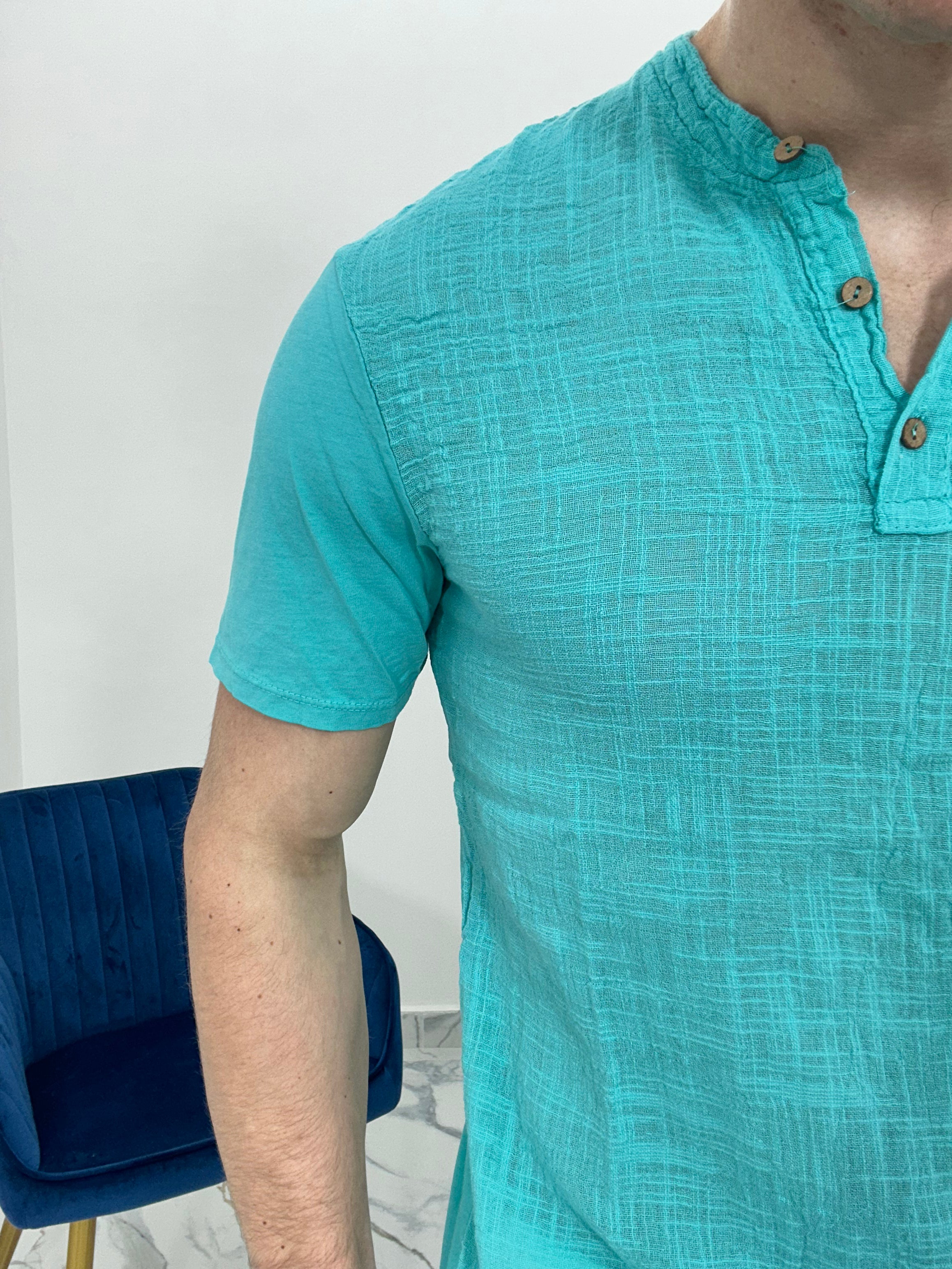 T-SHIRT IN LINO COL.TURCHESE