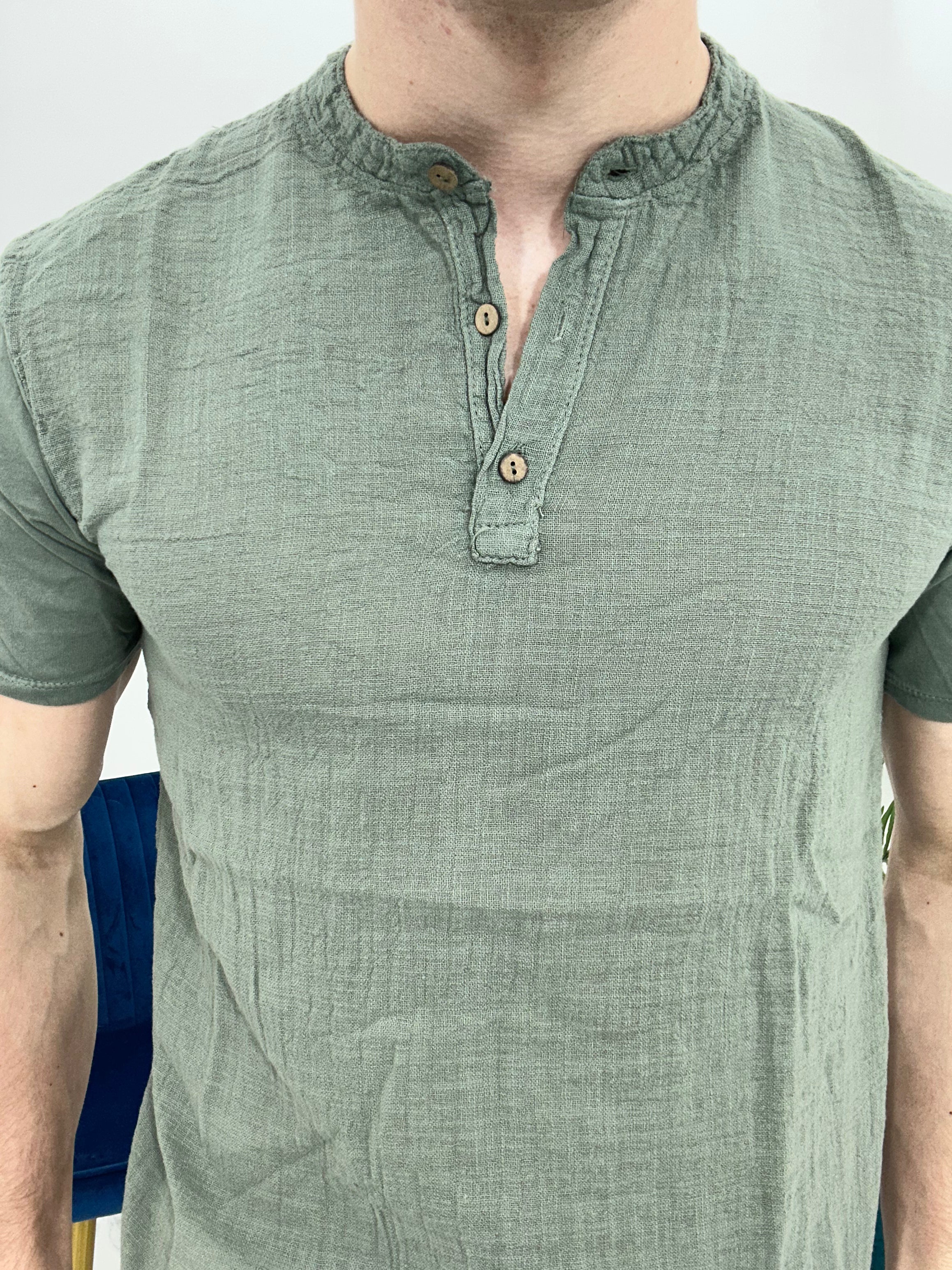 T-SHIRT IN LINO COL.VERDE MILITARE