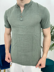 T-SHIRT IN LINO COL.VERDE MILITARE