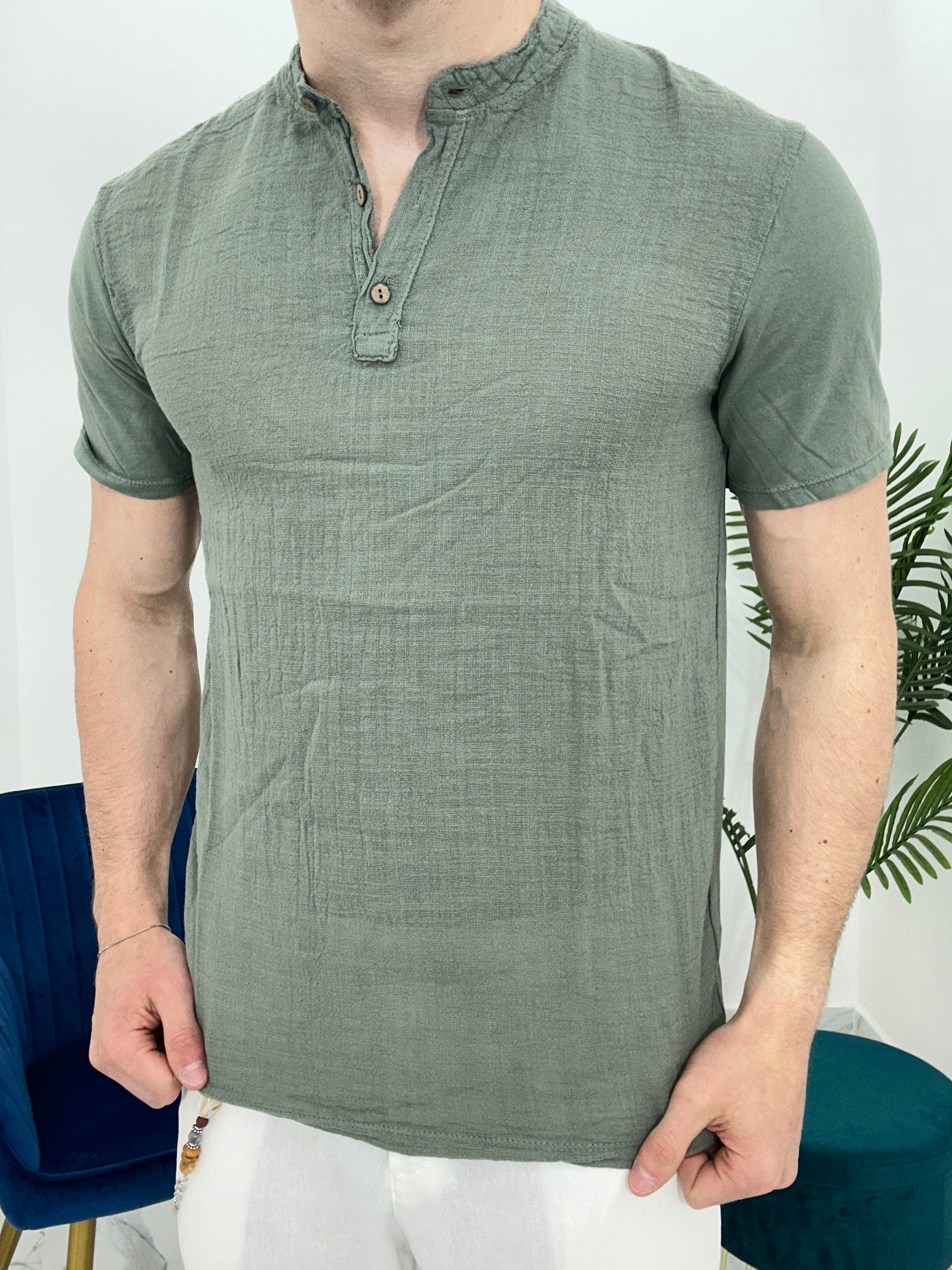 T-SHIRT IN LINO COL.VERDE MILITARE