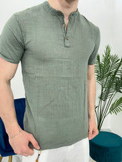 T-SHIRT IN LINO COL.VERDE MILITARE