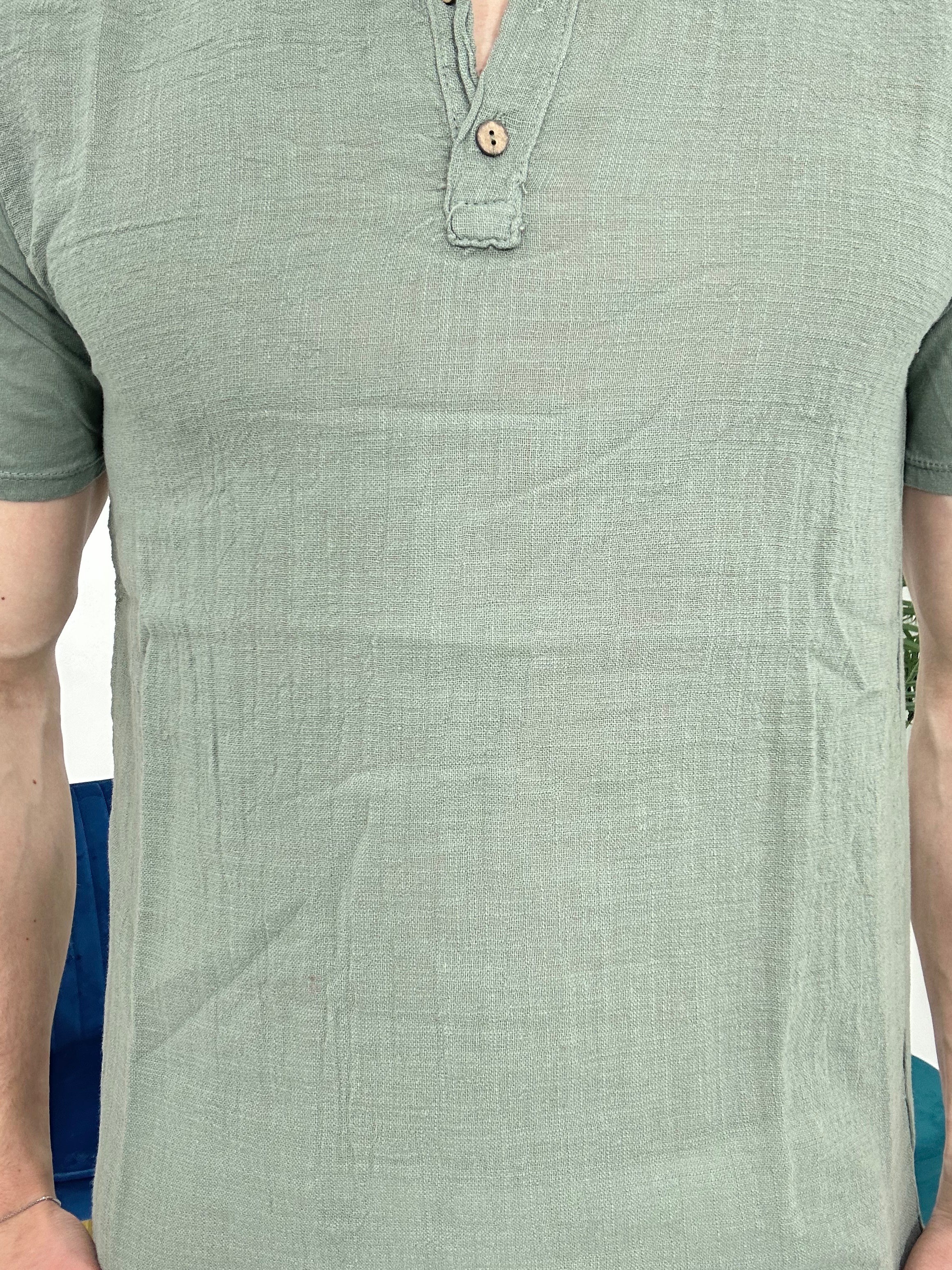 T-SHIRT IN LINO COL.VERDE MILITARE
