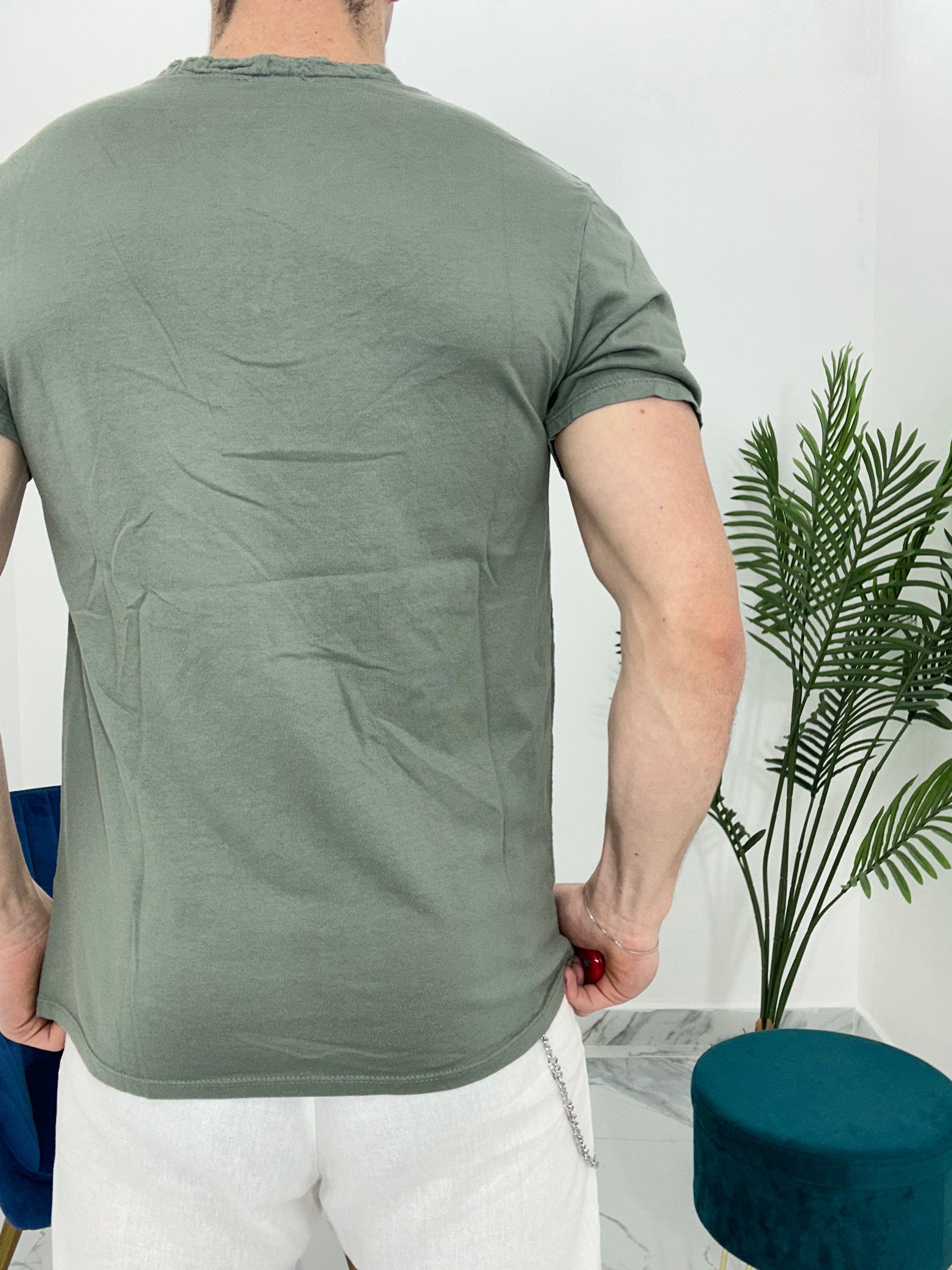 T-SHIRT IN LINO COL.VERDE MILITARE