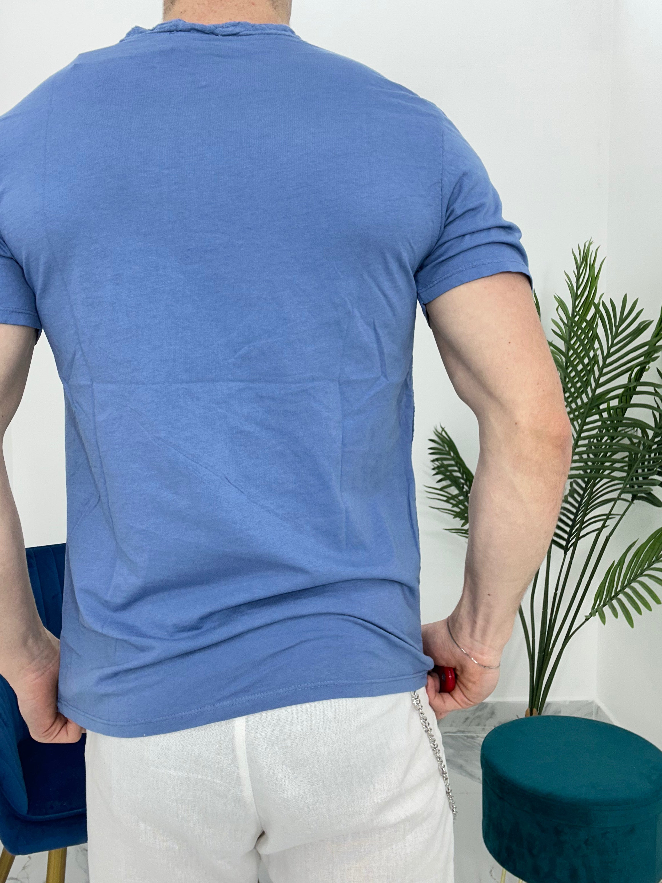 T-SHIRT IN LINO COL.CELESTE
