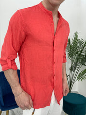 CAMICIA IN LINO COLLO COREANO 0895 col.CORALLO